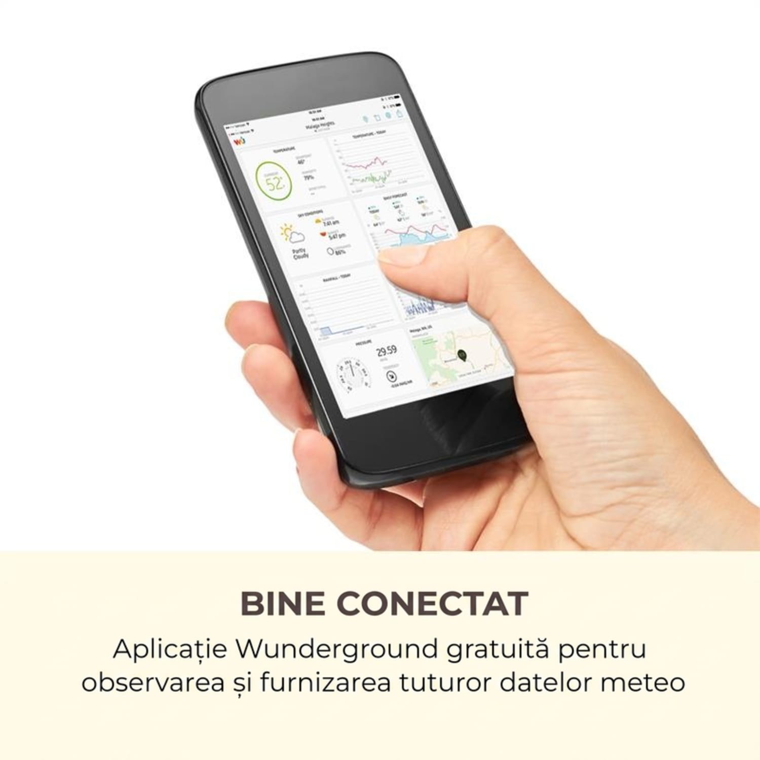 Halley, stație meteo profesională, măsurători 6 în 1, interior și exterior, WiFi, app 