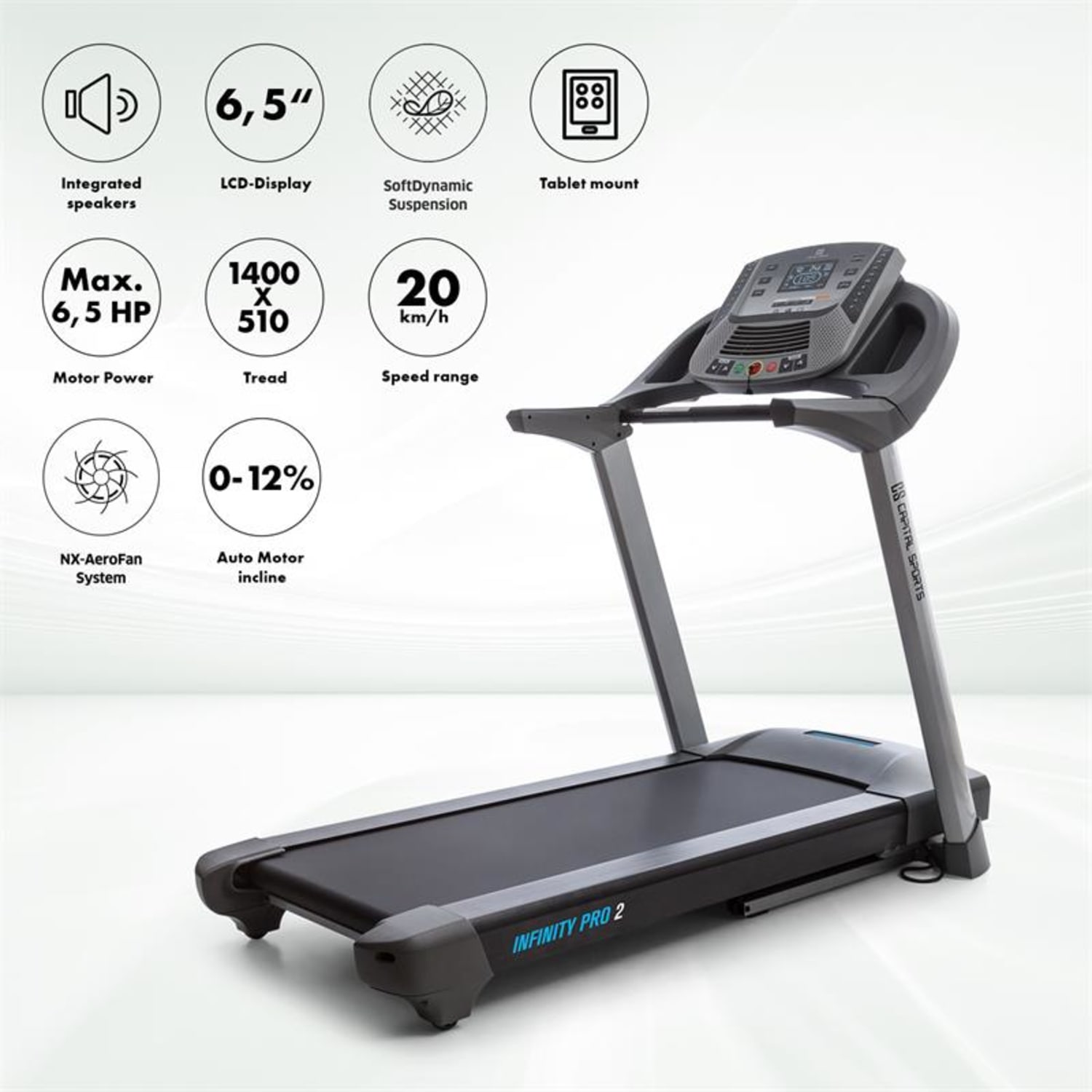 Infinity Pro 2.0 Laufband 6,5 PS BT/ANT+ Kinomap-App LCD grau 