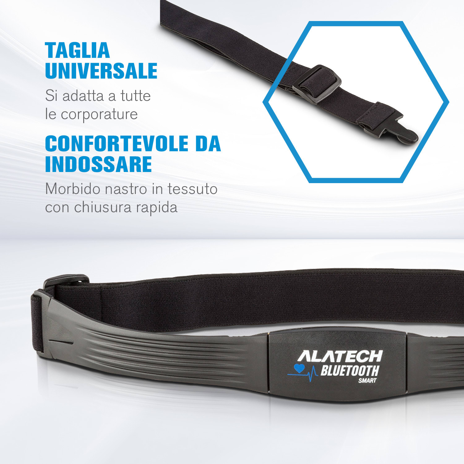 Fascia cardio CS010 di Alatech Bluetooth 4.0 IPX7 taglia unica nera 