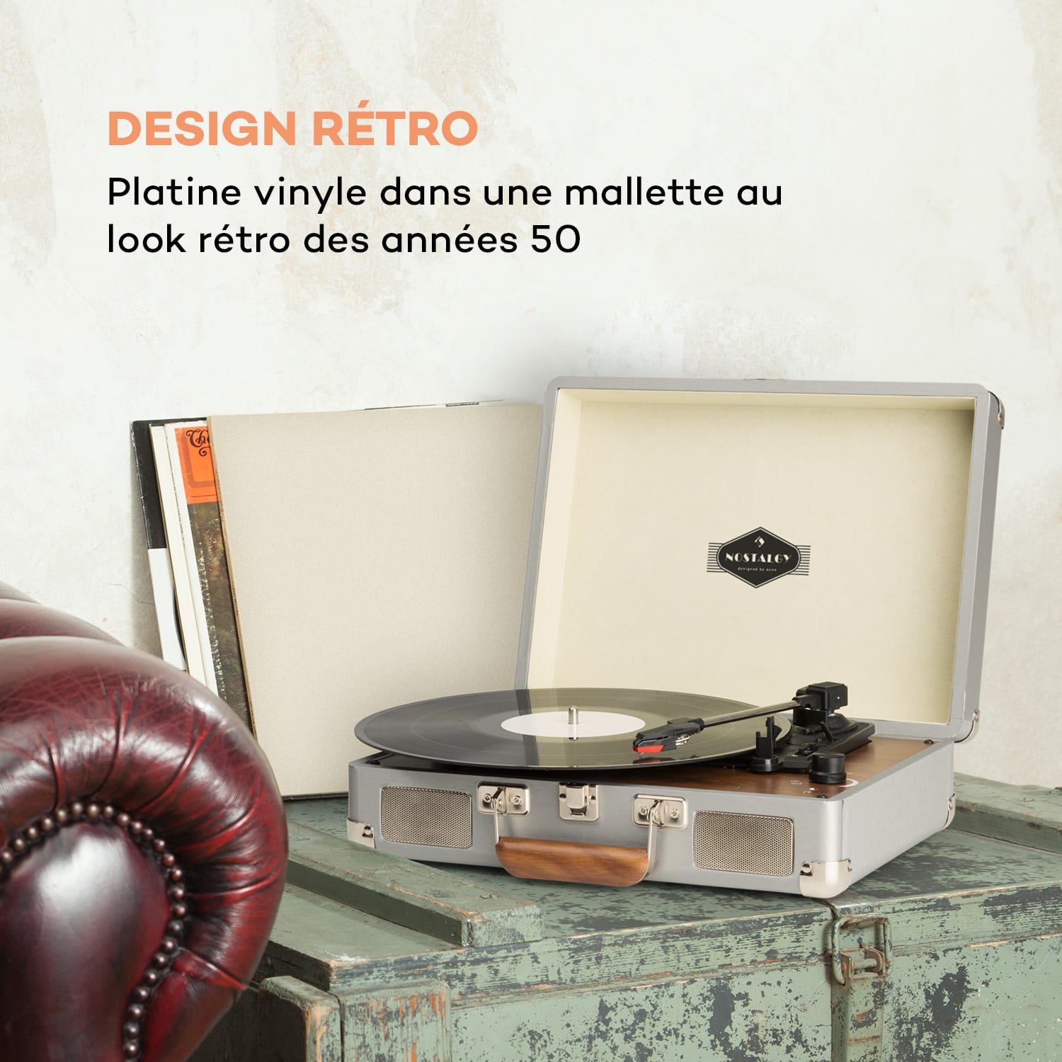 Peggy Sue platine vinyle enceintes stéréo port USB argent Argent