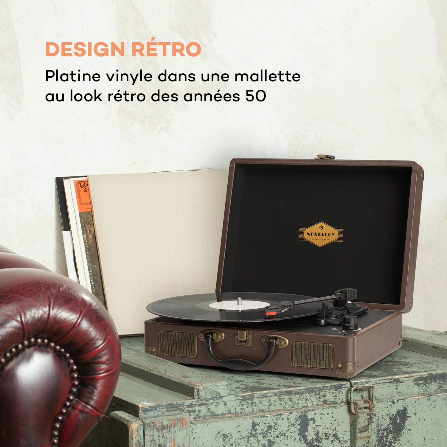 Peggy Sue platine vinyle enceintes stéréo port USB marron Brun