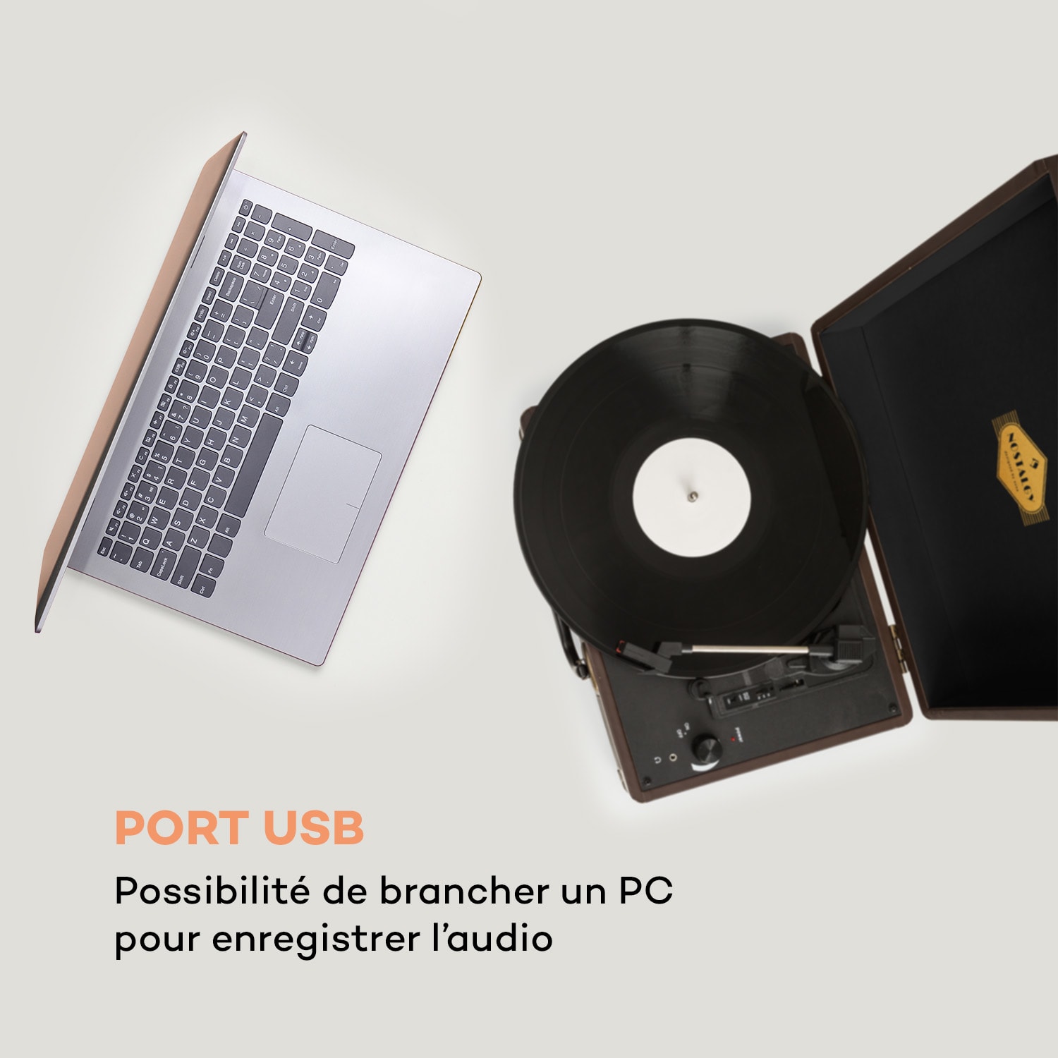 Peggy Sue platine vinyle enceintes stéréo port USB marron Brun