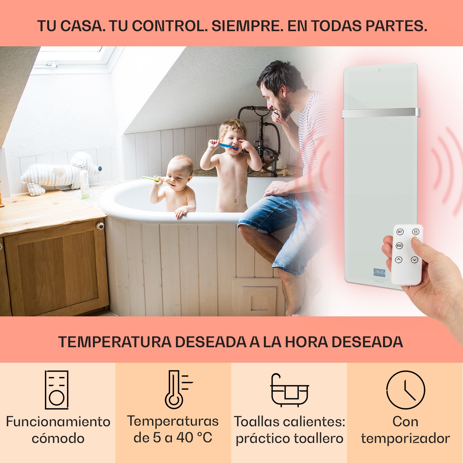 Hot Spot Crystal IR Panel calefactor 45x120cm 20m² 850W 5-40°C LED IP24 Blanco 