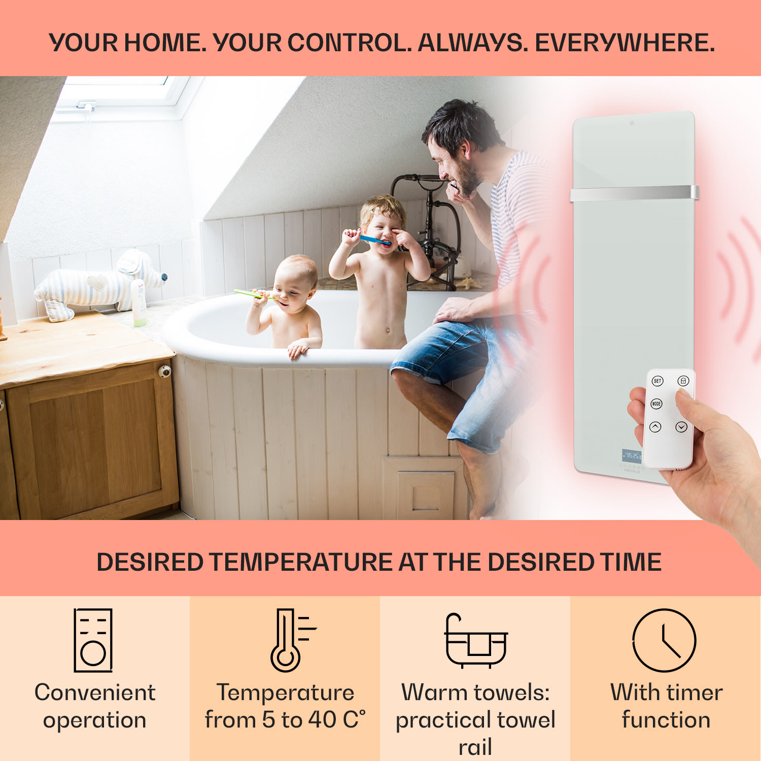 Hot Spot Crystal IR warmtepaneel 45x120cm 20m² 850W 5-40°C LED IP24 wit 