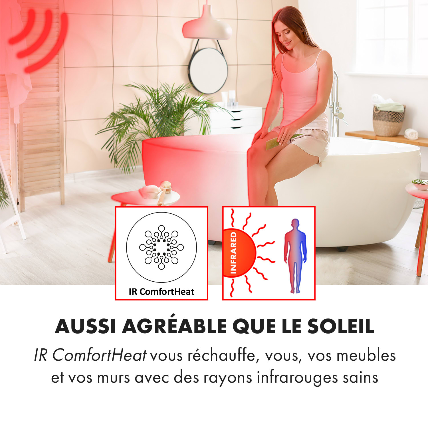 Hot Spot Crystal panneau chaufffant IR 45x120 cm 20 m² 850 W 5-40°C LED IP24 noir Noir