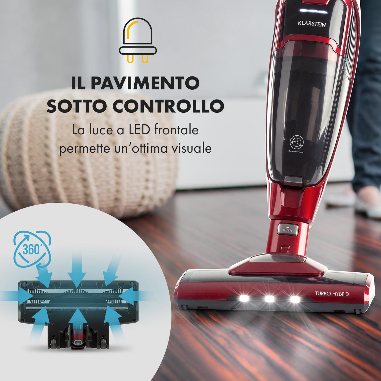 TurboHybrid Aspirapolvere da Pavimento e Portatile Rosso-Metallizzato Rosso