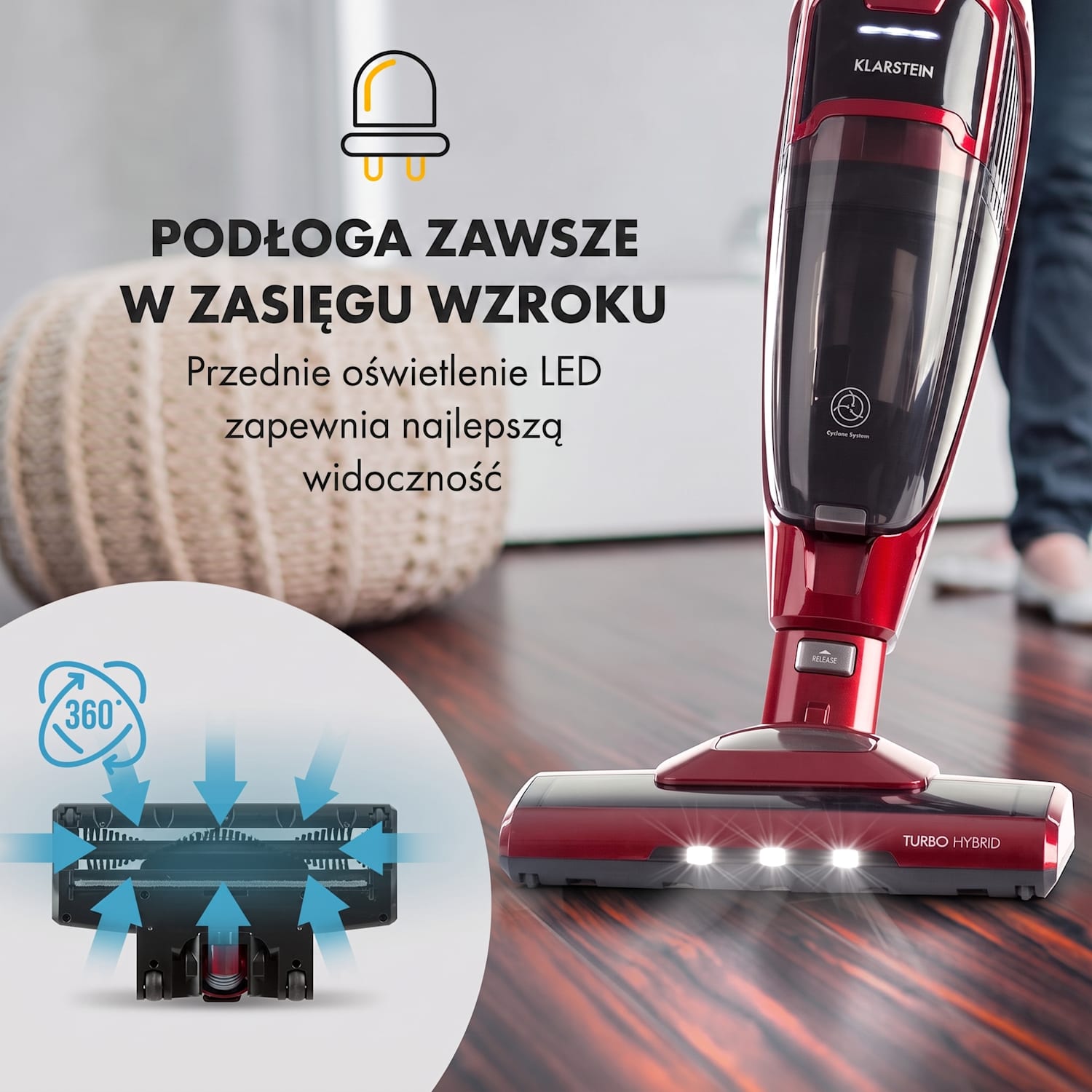 TurboHybrid Odkurzacz podłogowy i ręczny kolor metaliczny czerwony Czerwony