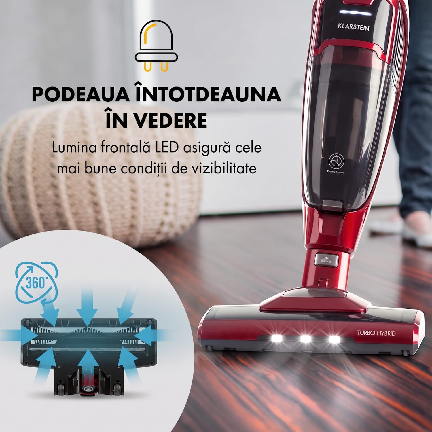 TurboHybrid, aspirator de podea și aspirator de mână, roșu metalic Roșu