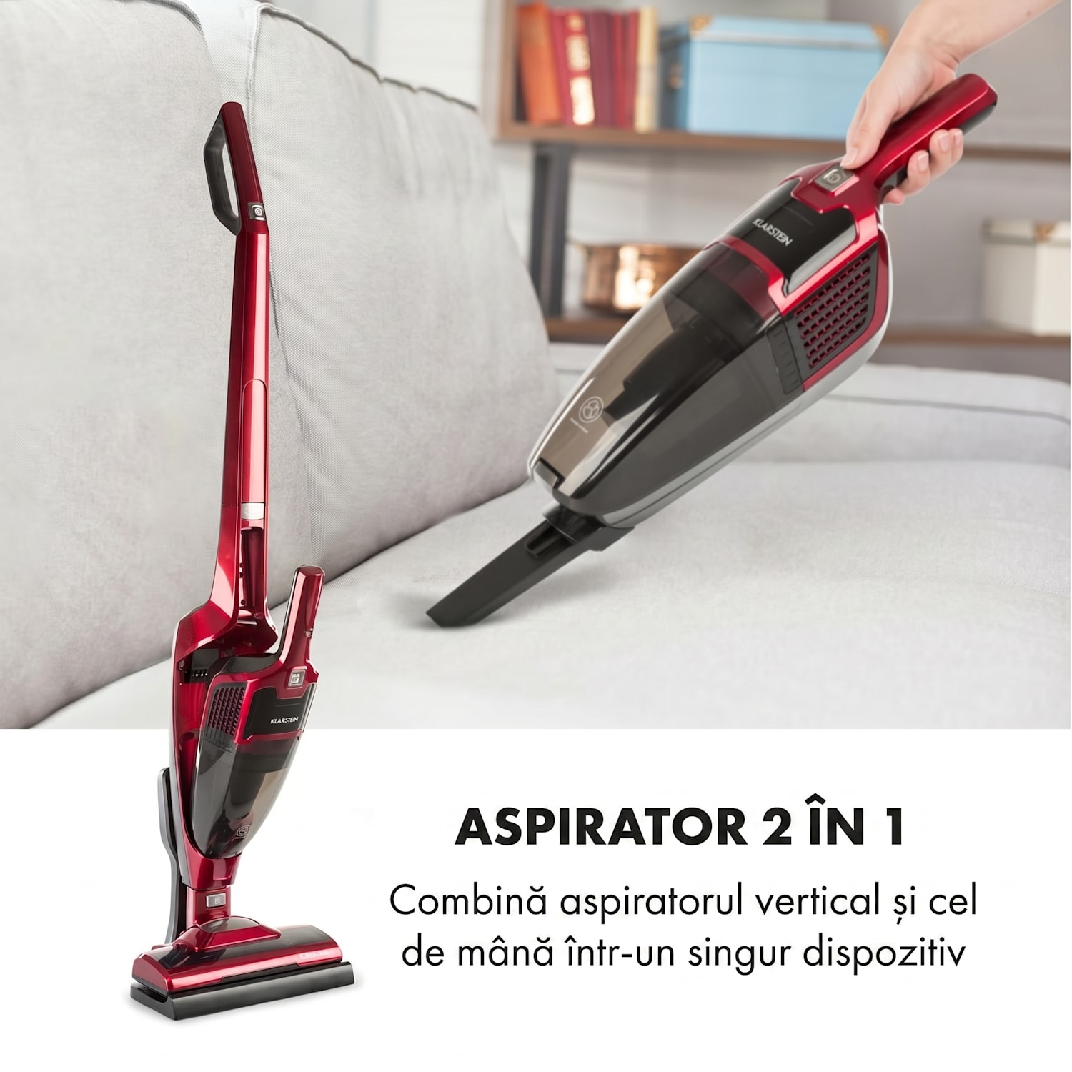 TurboHybrid, aspirator de podea și aspirator de mână, roșu metalic Roșu