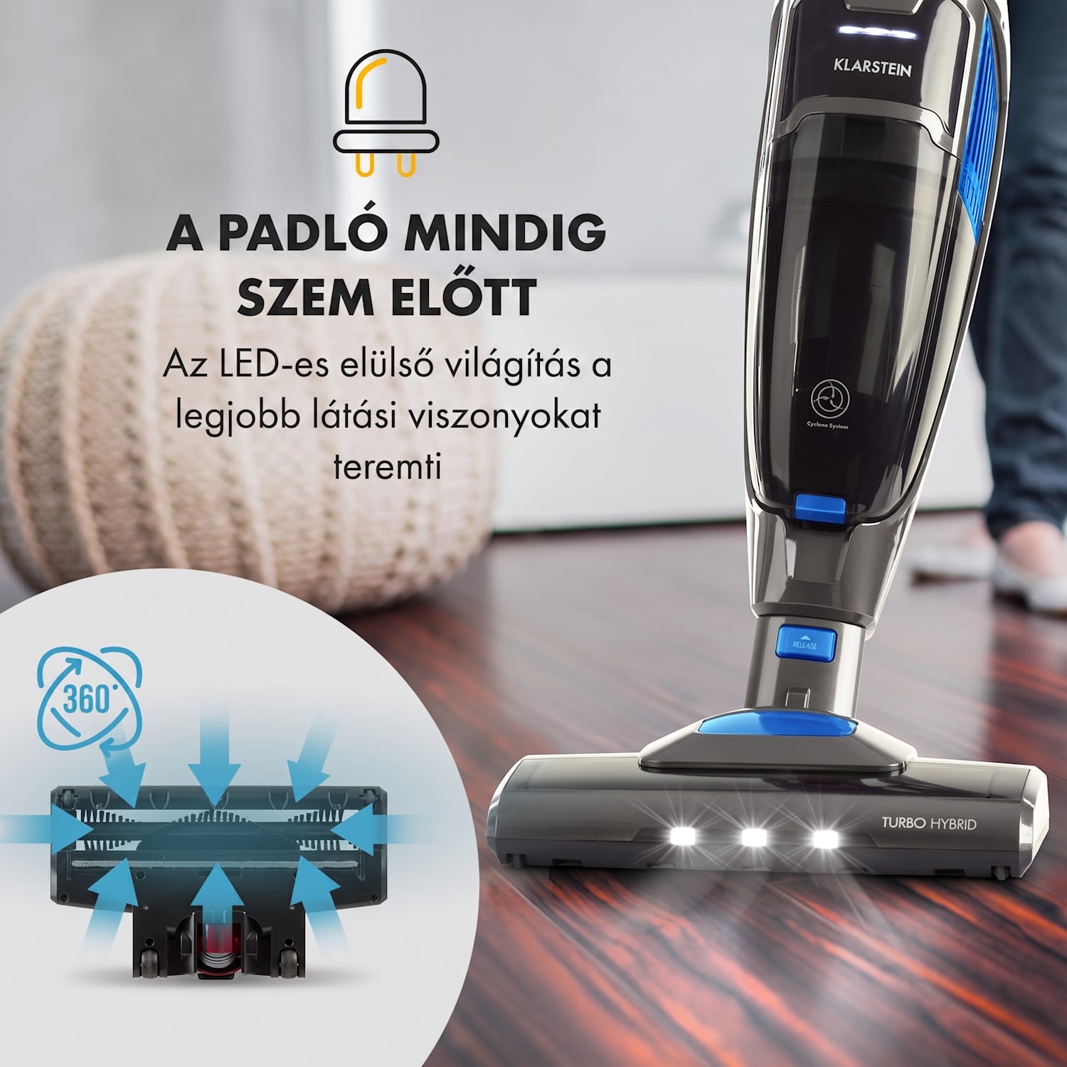 TurboHybrid, porszívó, padló- és kézi porszívó, antracit/kék Sötét szürke