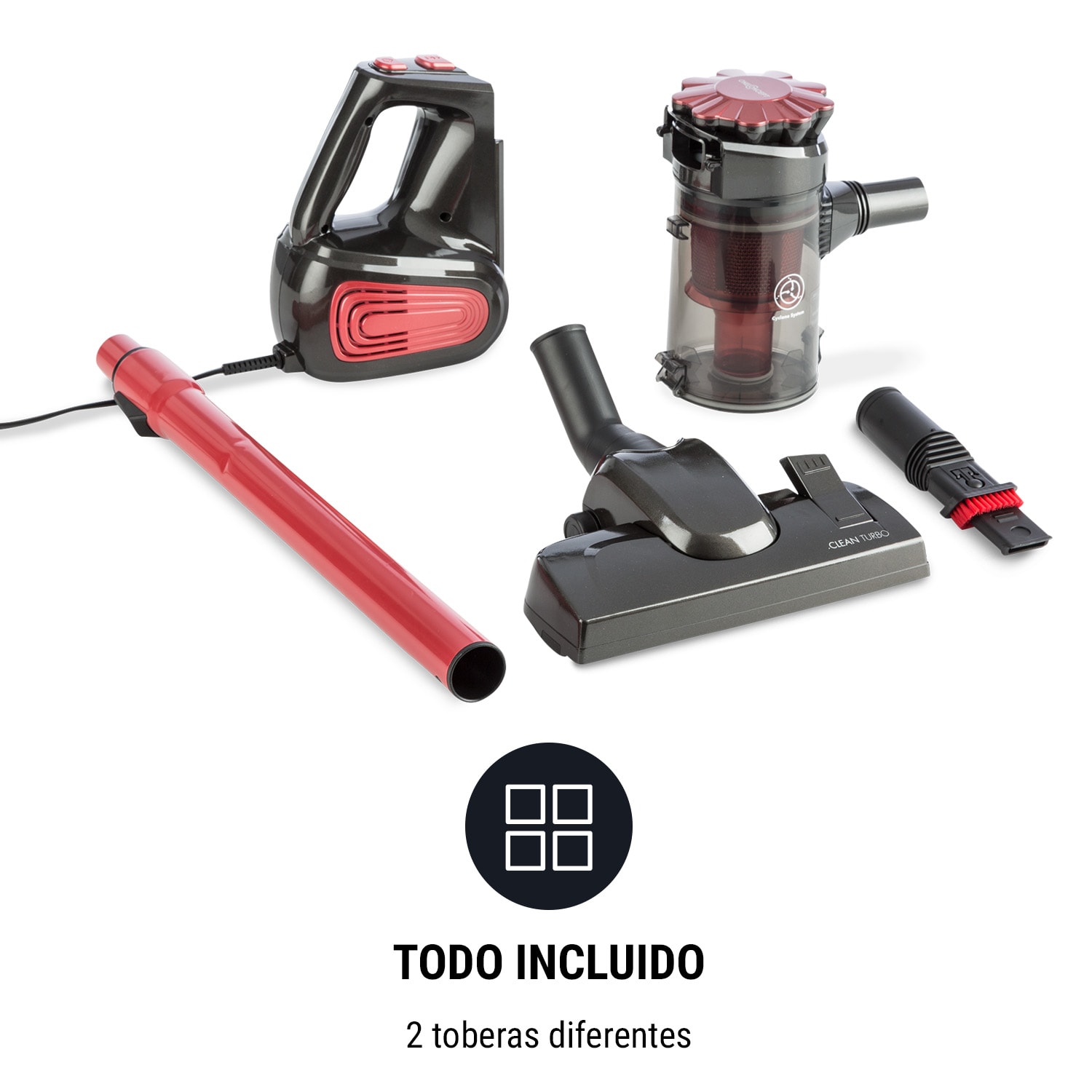 CleanTurbo Aspirador de mano ciclónico 600 W Sistema MultiCyclonic Rojo Rojo