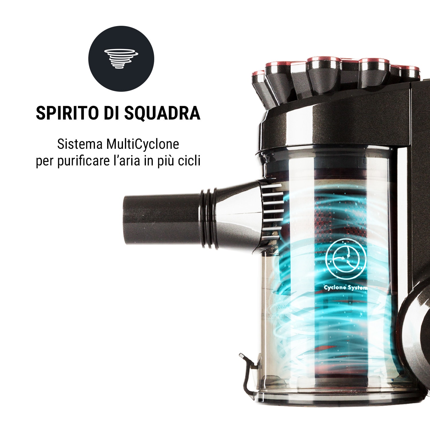 CleanTurbo Aspirapolvere Ciclonico manuale, 600 W, Sistema MultiCyclonic, rosso Rosso