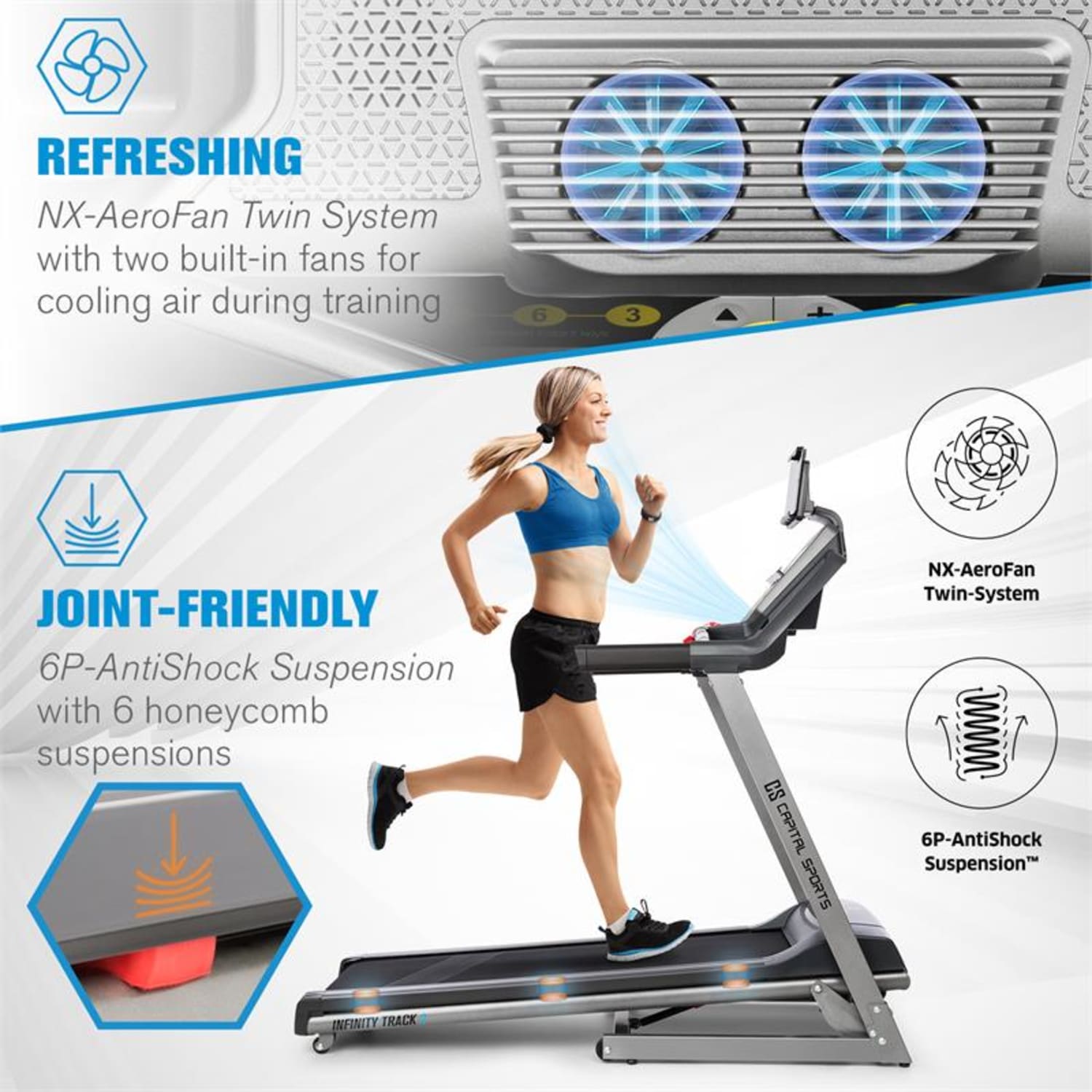 Infinity Track 2.0, futópad, 5 HP, Bluetooth, Kinomap alkalmazás, LCD