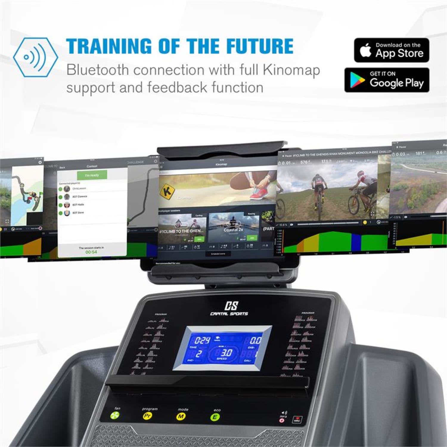 Infinity Track 2.0, futópad, 5 HP, Bluetooth, Kinomap alkalmazás, LCD
