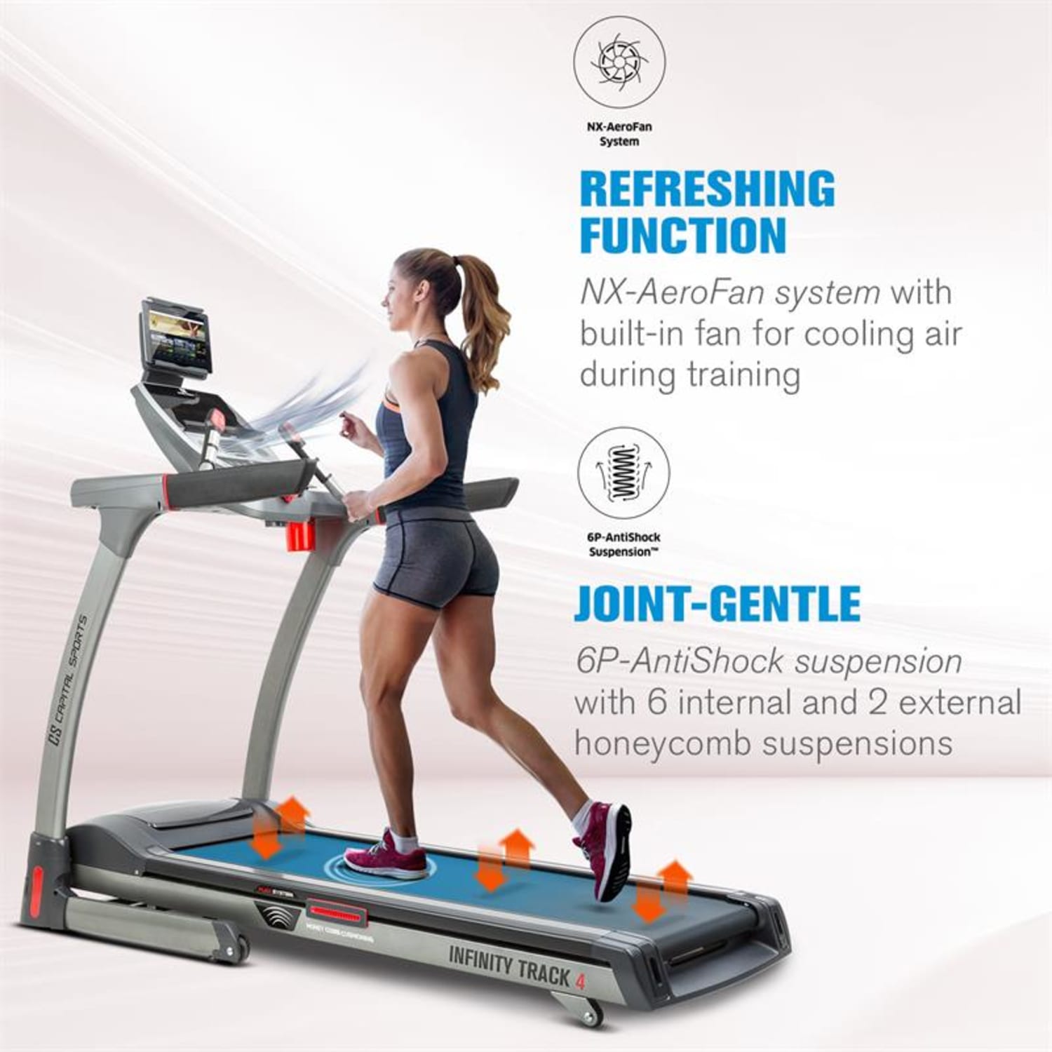 Infinity Track 4.0, futópad, 5,5 HP, Bluetooth, Kinomap alkalmazás, LED