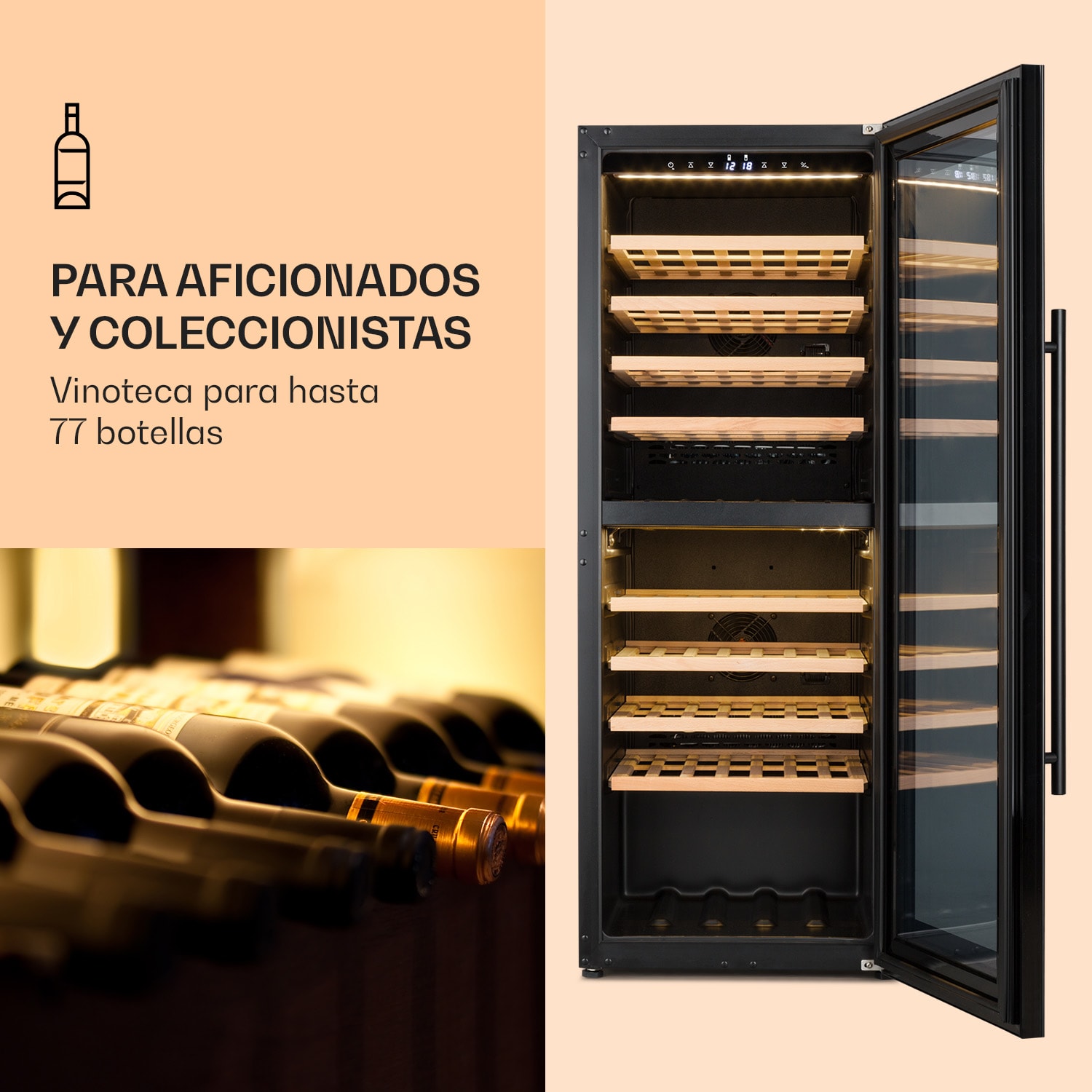 Barossa 77 Duo Refrigerador para vinos de 2 zonas 191L 77 botellas LED táctil Negro 2 zonas de refrigeración | 77 botellas