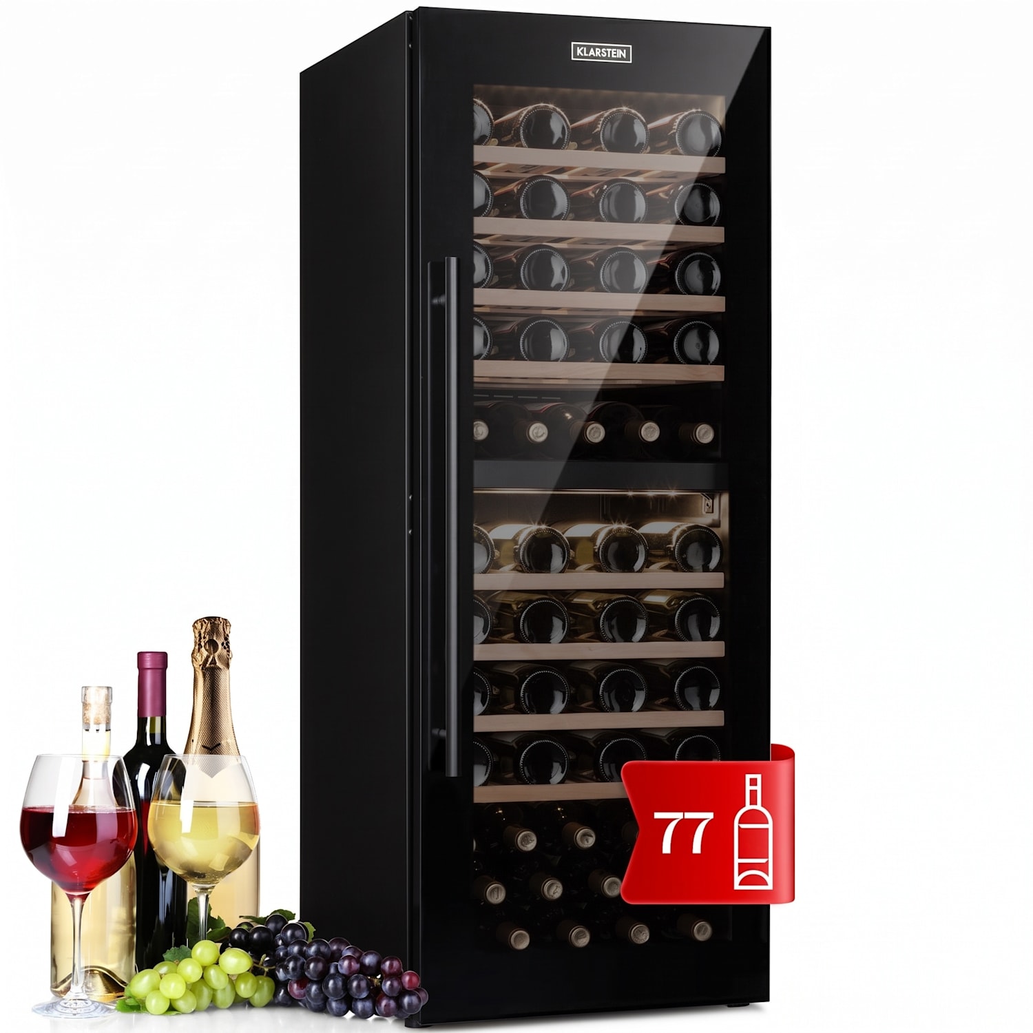 Barossa 77 Duo, chłodziarka do wina, 2 strefy, 191 l, 77 butelek, dotykowa, LED, czarna 2 strefy chłodzenia | 77 butelki