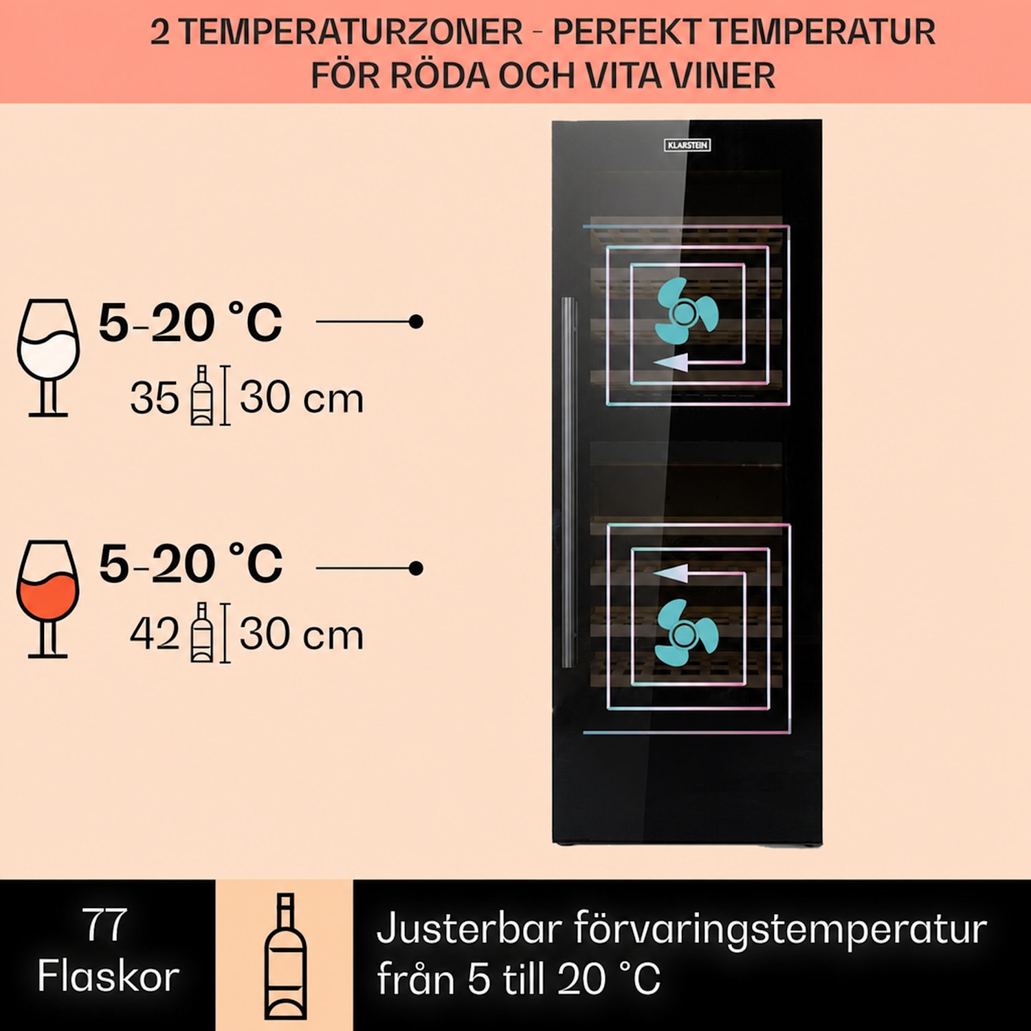 Barossa 77 Duo vinkylskåp 2 zoner 191 L 77 Fl. touch LED svart 