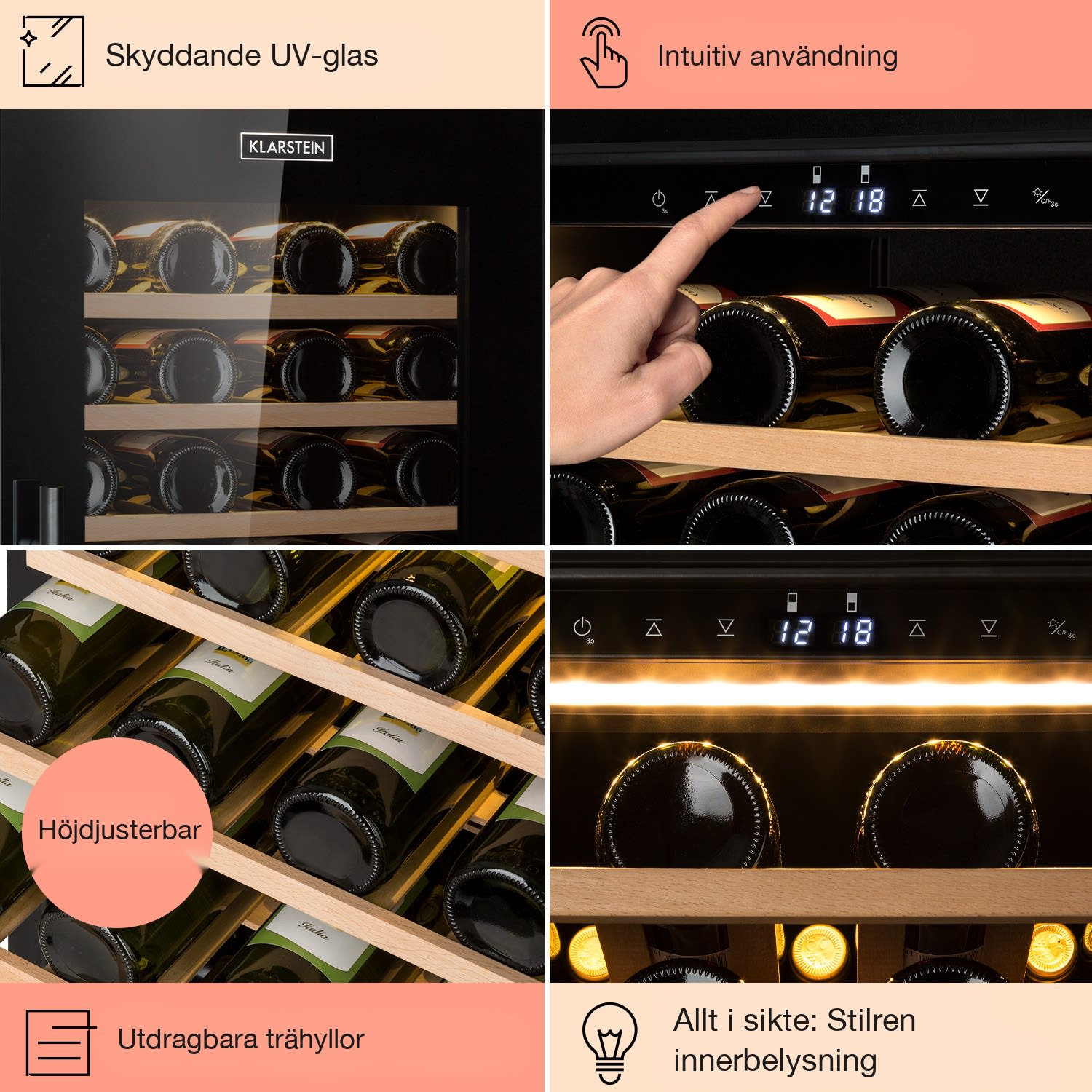Barossa 77 Duo vinkylskåp 2 zoner 191 L 77 Fl. touch LED svart 
