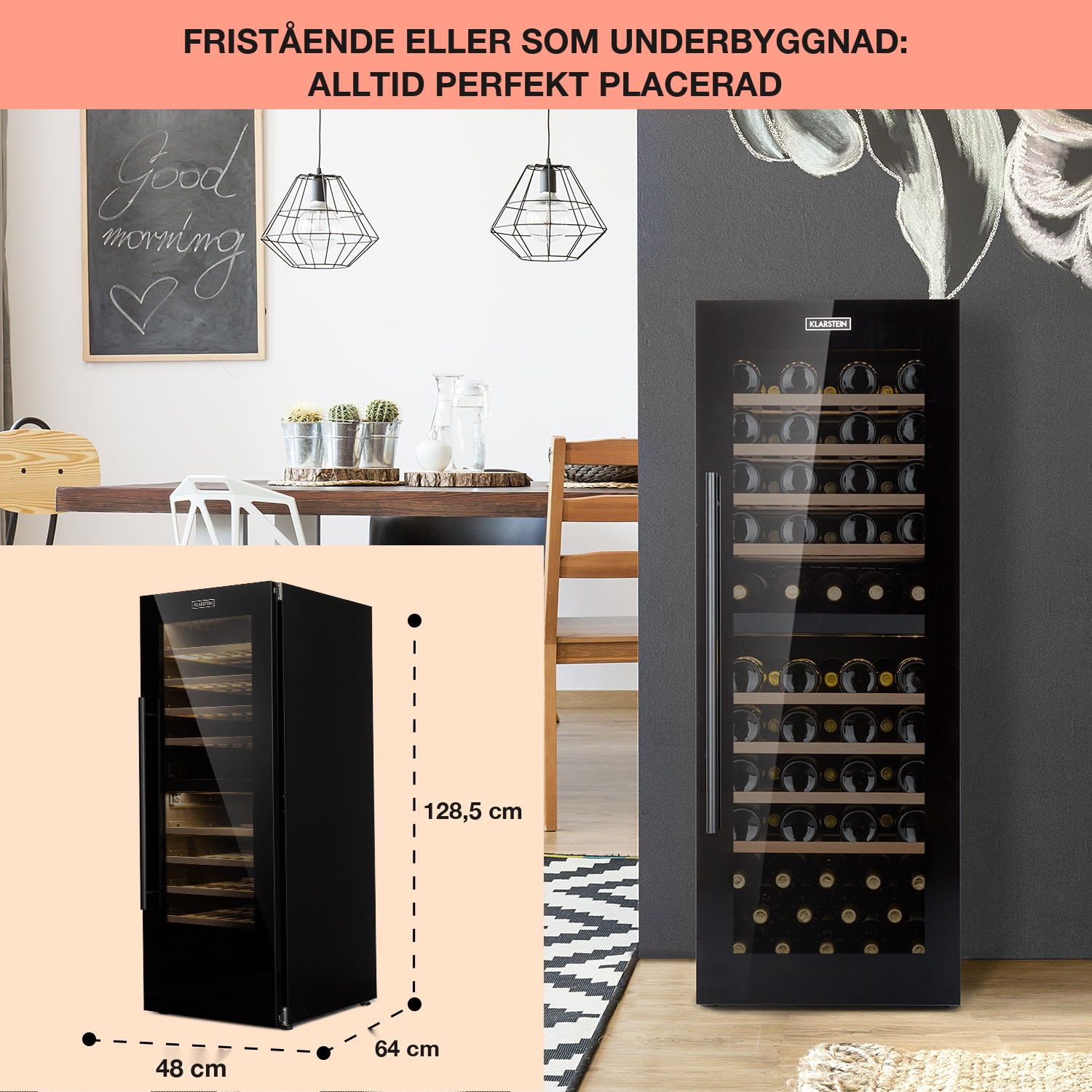Barossa 77 Duo vinkylskåp 2 zoner 191 L 77 Fl. touch LED svart 