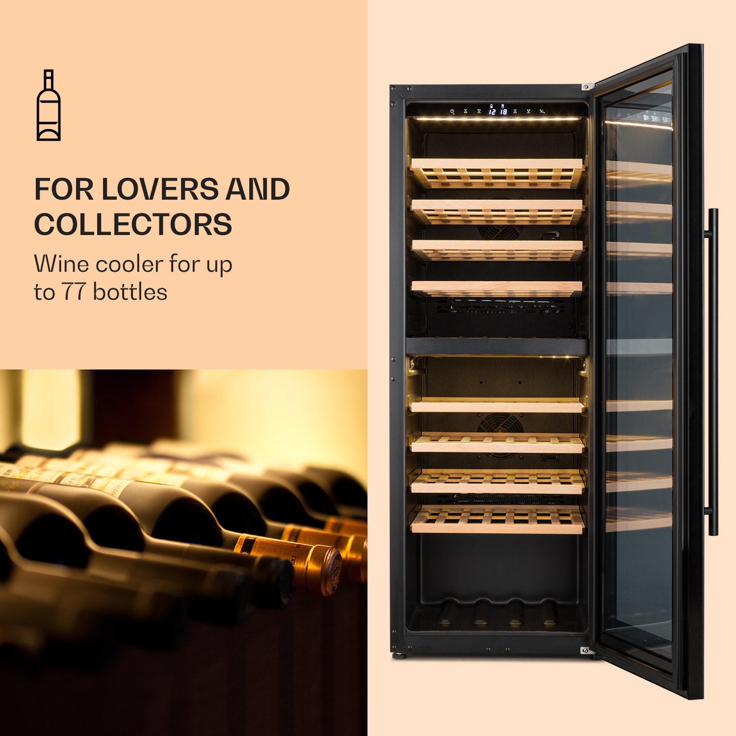 Barossa 77 Duo Refrigerador para vinos de 2 zonas 191L 77 botellas LED táctil Negro 2 zonas de refrigeración | 77 botellas