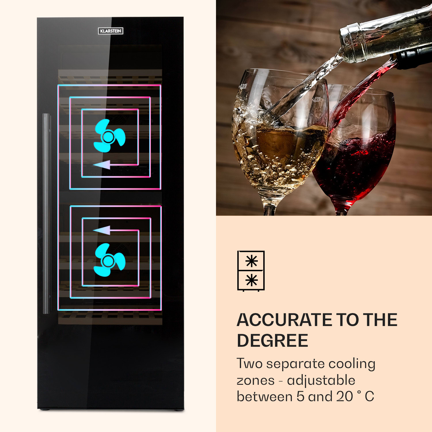 Barossa 77 Duo Refrigerador para vinos de 2 zonas 191L 77 botellas LED táctil Negro 2 zonas de refrigeración | 77 botellas
