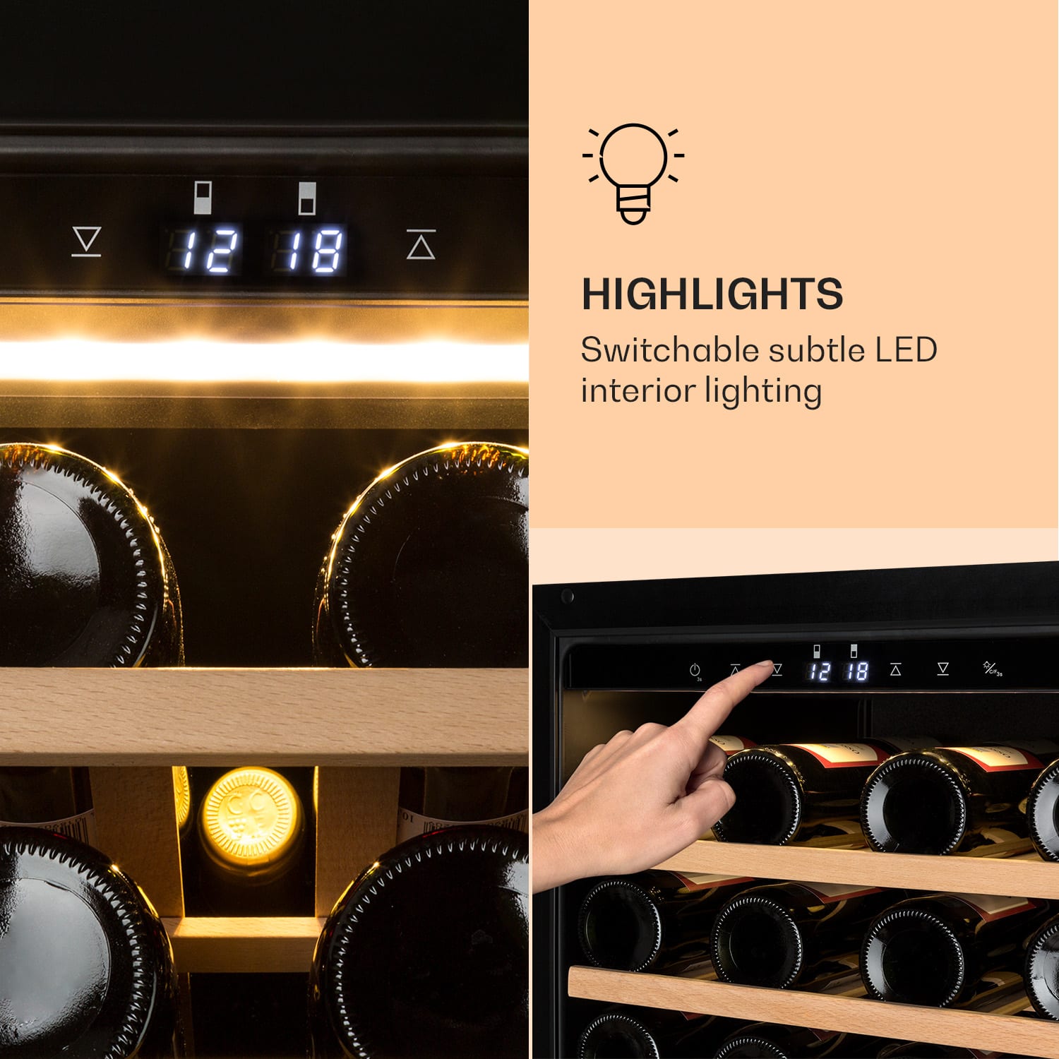 Barossa 77 Duo Refrigerador para vinos de 2 zonas 191L 77 botellas LED táctil Negro 2 zonas de refrigeración | 77 botellas