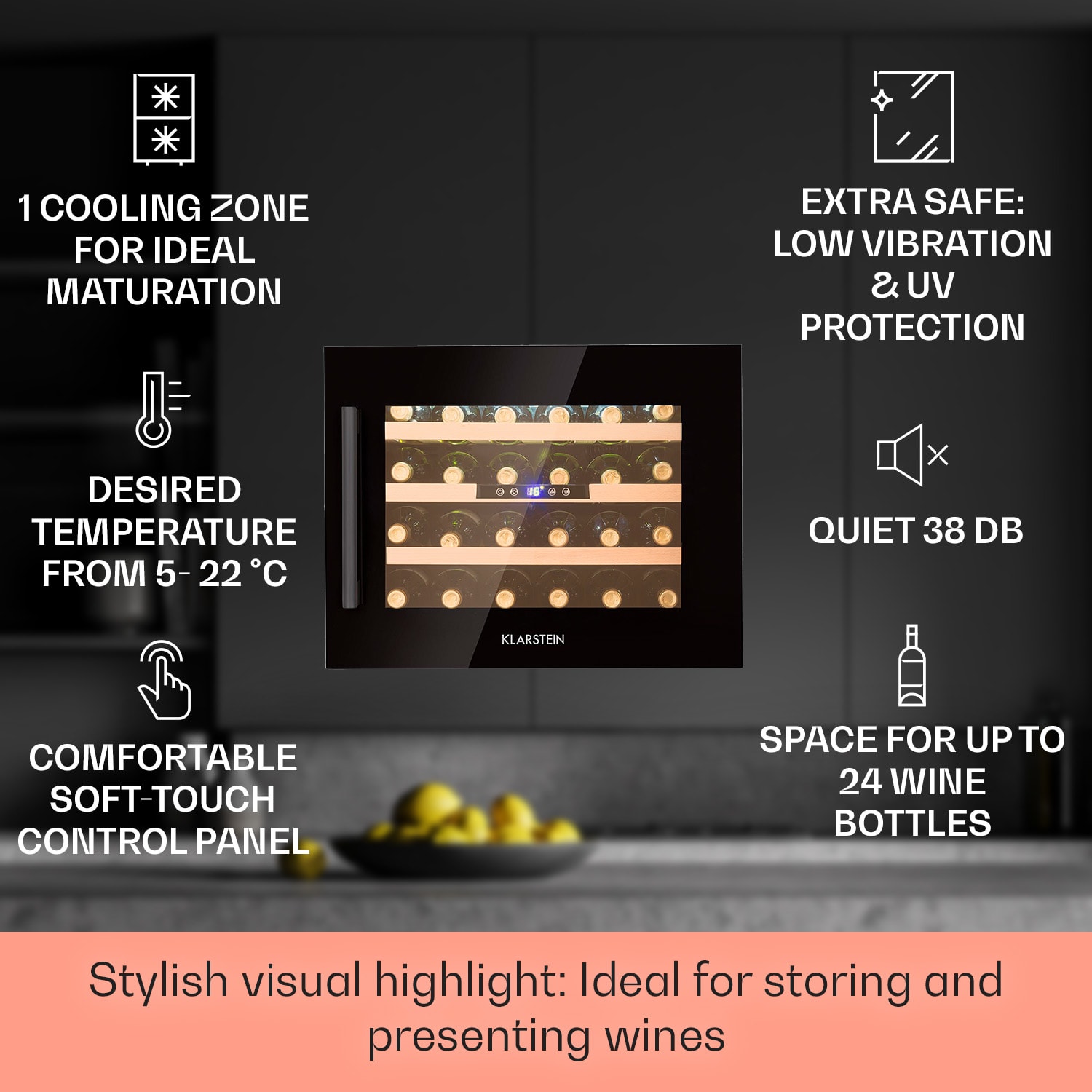 Vinsider 24 Onyx Edition, răcitor de vinuri încorporat, clasa de eficiență energetică G 24_bottles | 1 | Negru