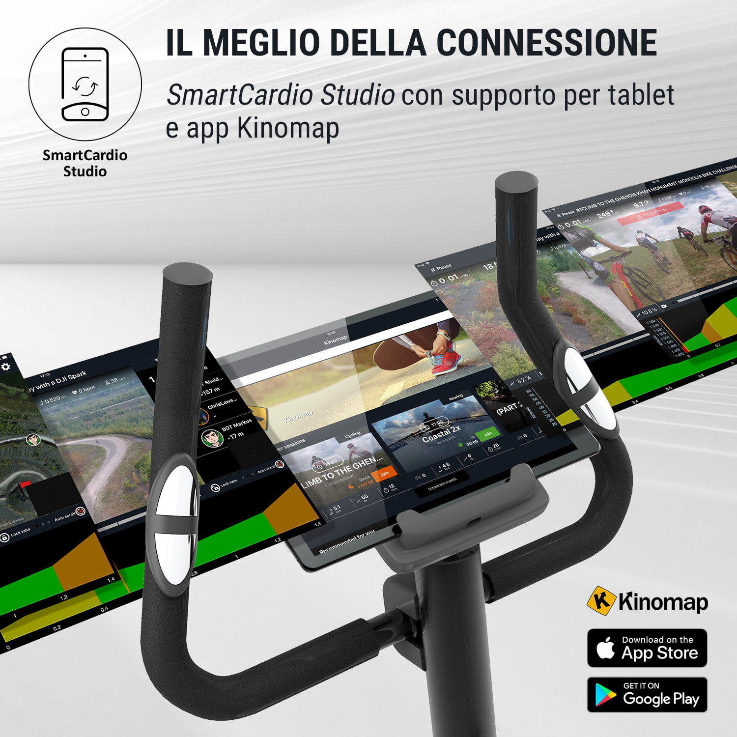 Myon Cycle Bicicletta da Training 12 kg  Massa Volano SmartCardio Studio bianca Nero