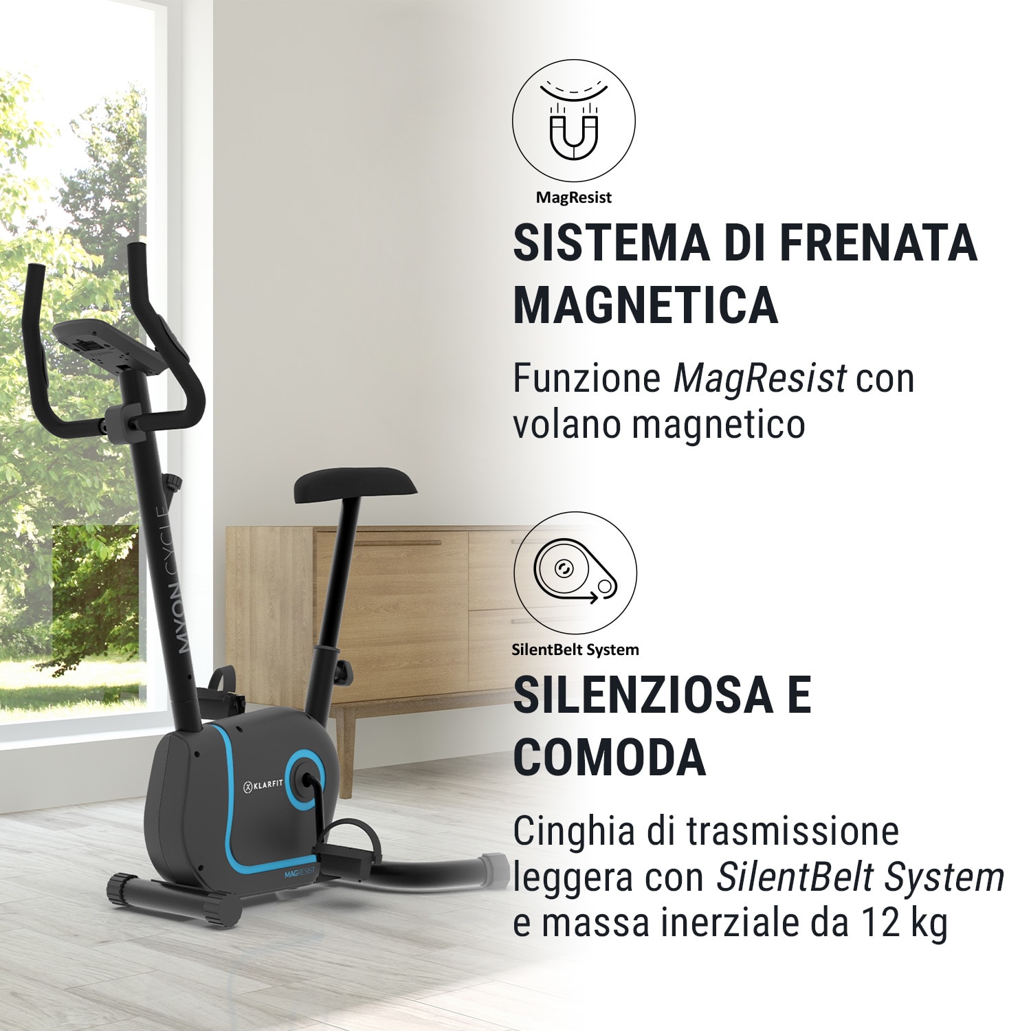 Myon Cycle Bicicletta da Training 12 kg  Massa Volano SmartCardio Studio bianca Nero