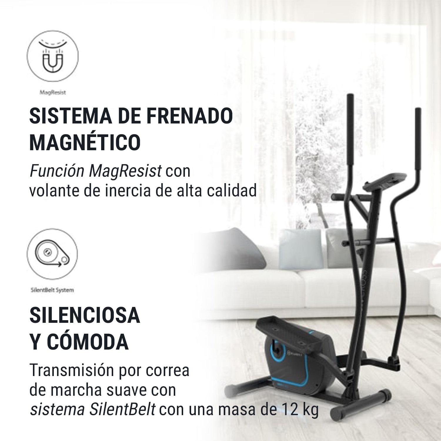 Myon Cross Bicicleta elíptica Masa de inercia 12 kg SilentBelt System Negro Negro