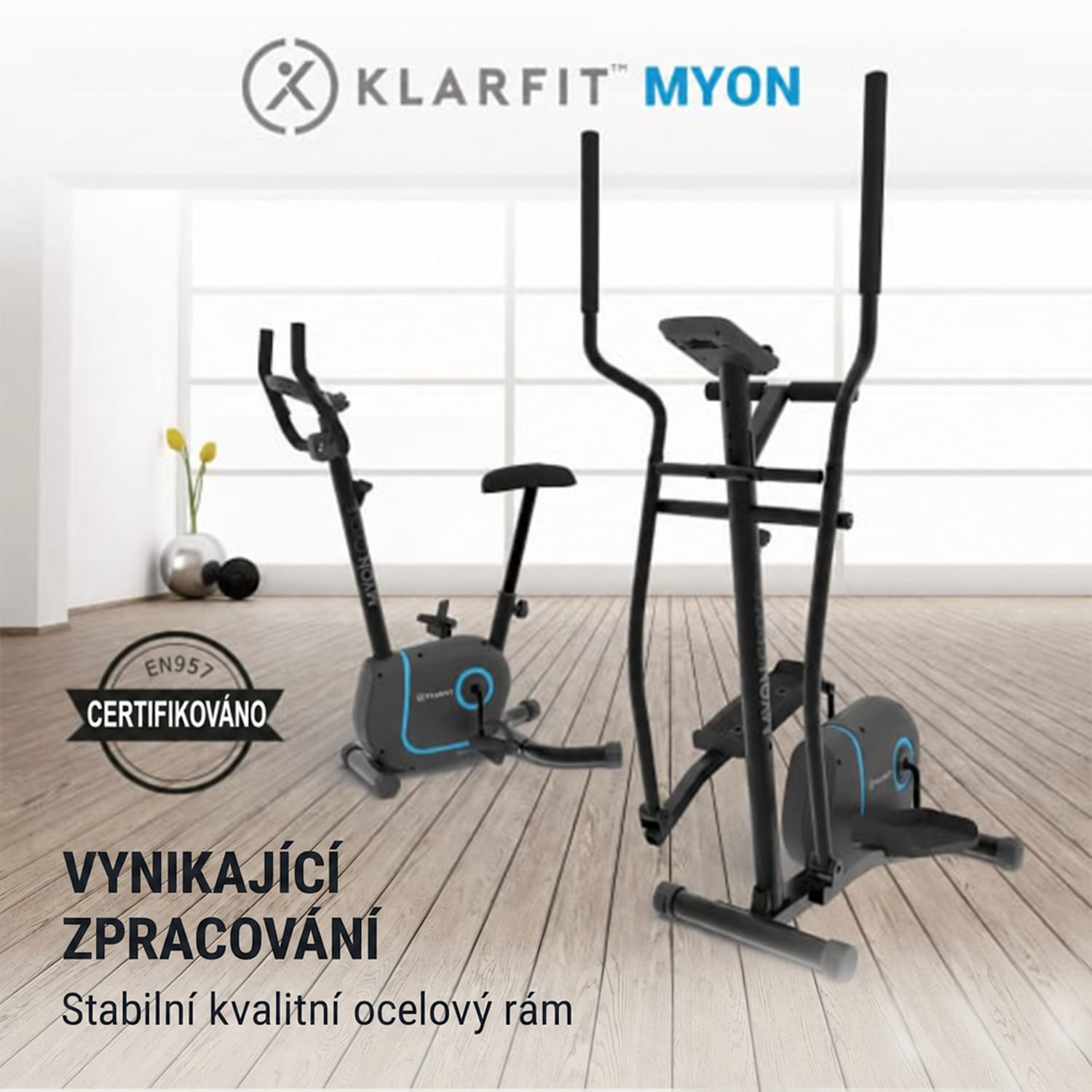 Myon Cross, eliptický trenažér, setrvačník 12 kg, systém SilentBelt, černý Černá