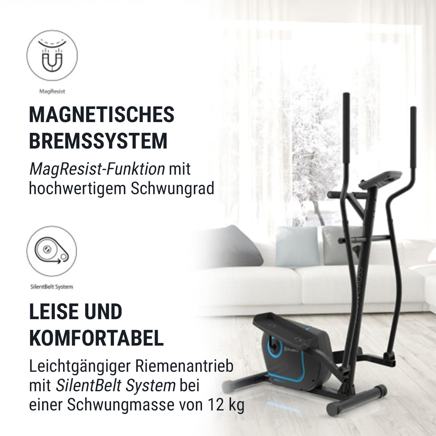 Myon Cross Crosstrainer 12kg Schwungmasse SilentBelt System schwarz Schwarz