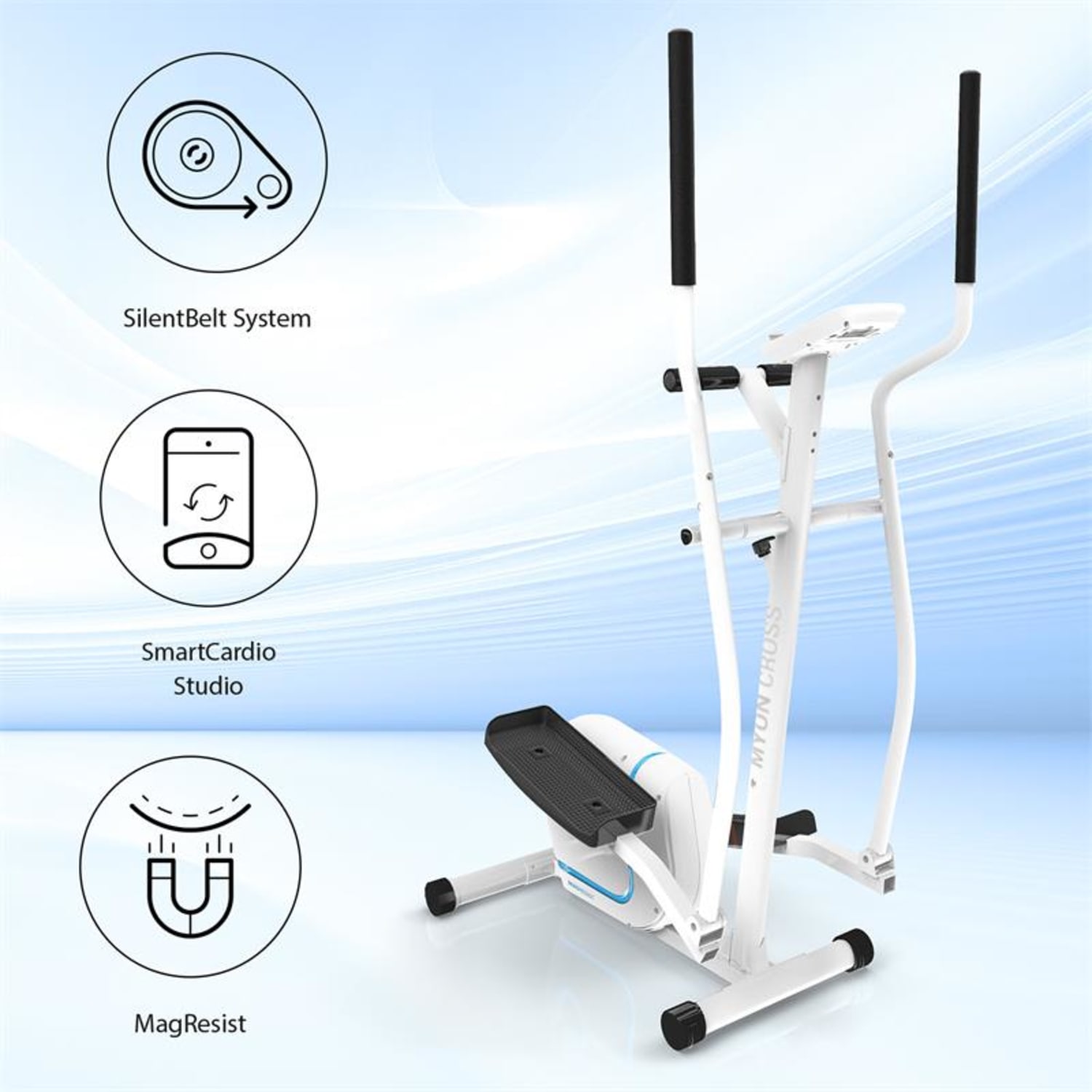 Myon Cross crosstrainer 12kg vliegwielmassa SilentBelt System wit Wit