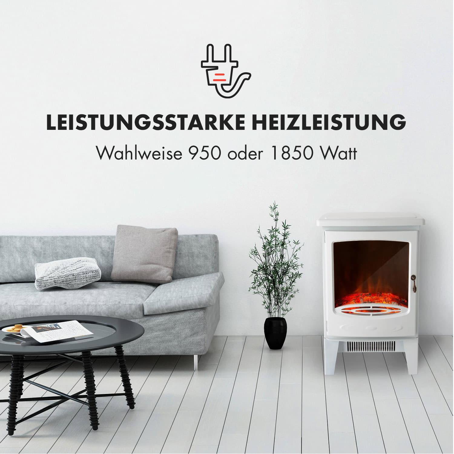 Camino elettrico Meran 950/1850W a 2 stadi di riscaldamento in ghisa  