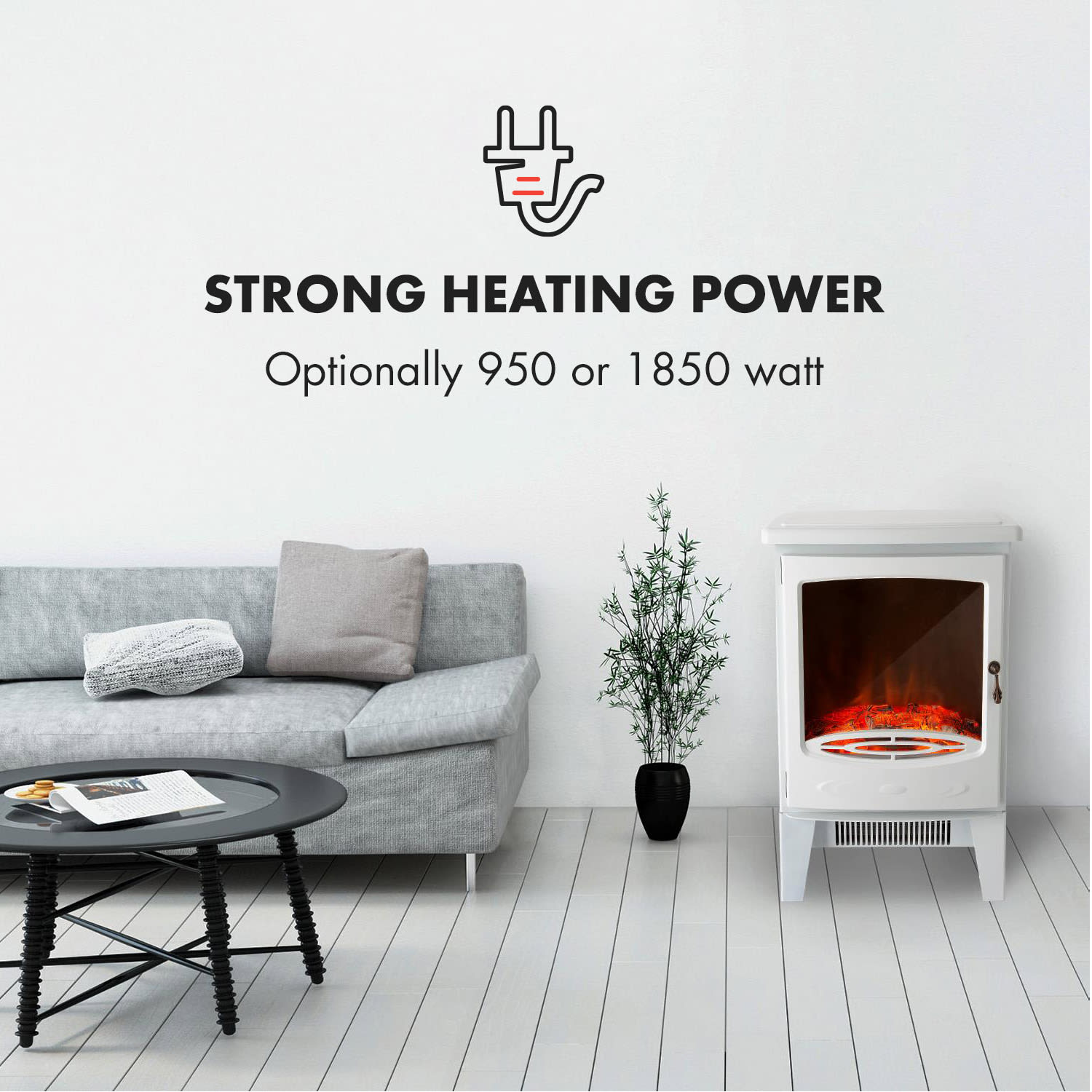 Meran electric fireplace 950/1850W 2 heat settings cast iron style  White