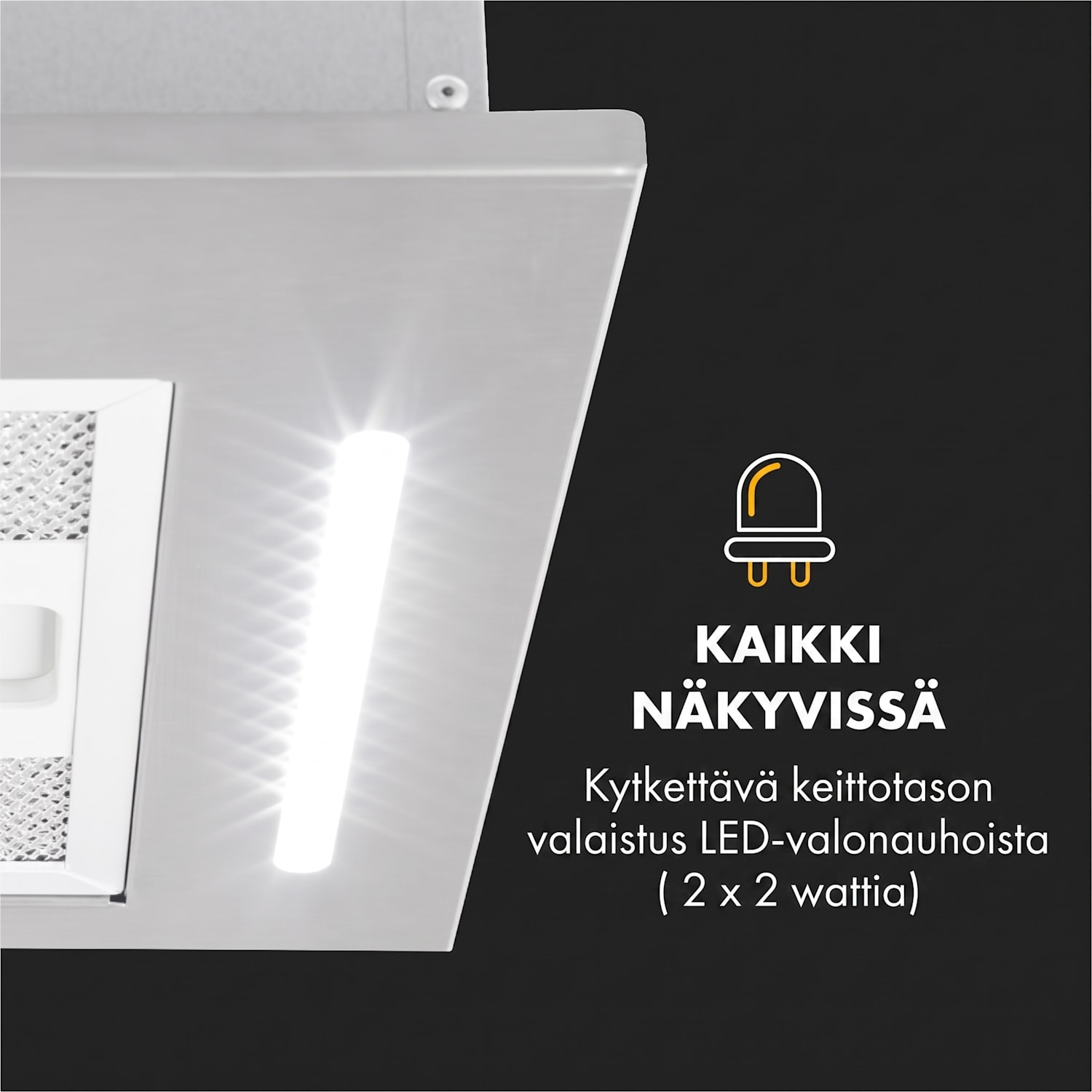 Down Under liesituuletin integroitava 60 cm poistoilma: 593 m³/h LED ruostumatonta terästä 60 cm