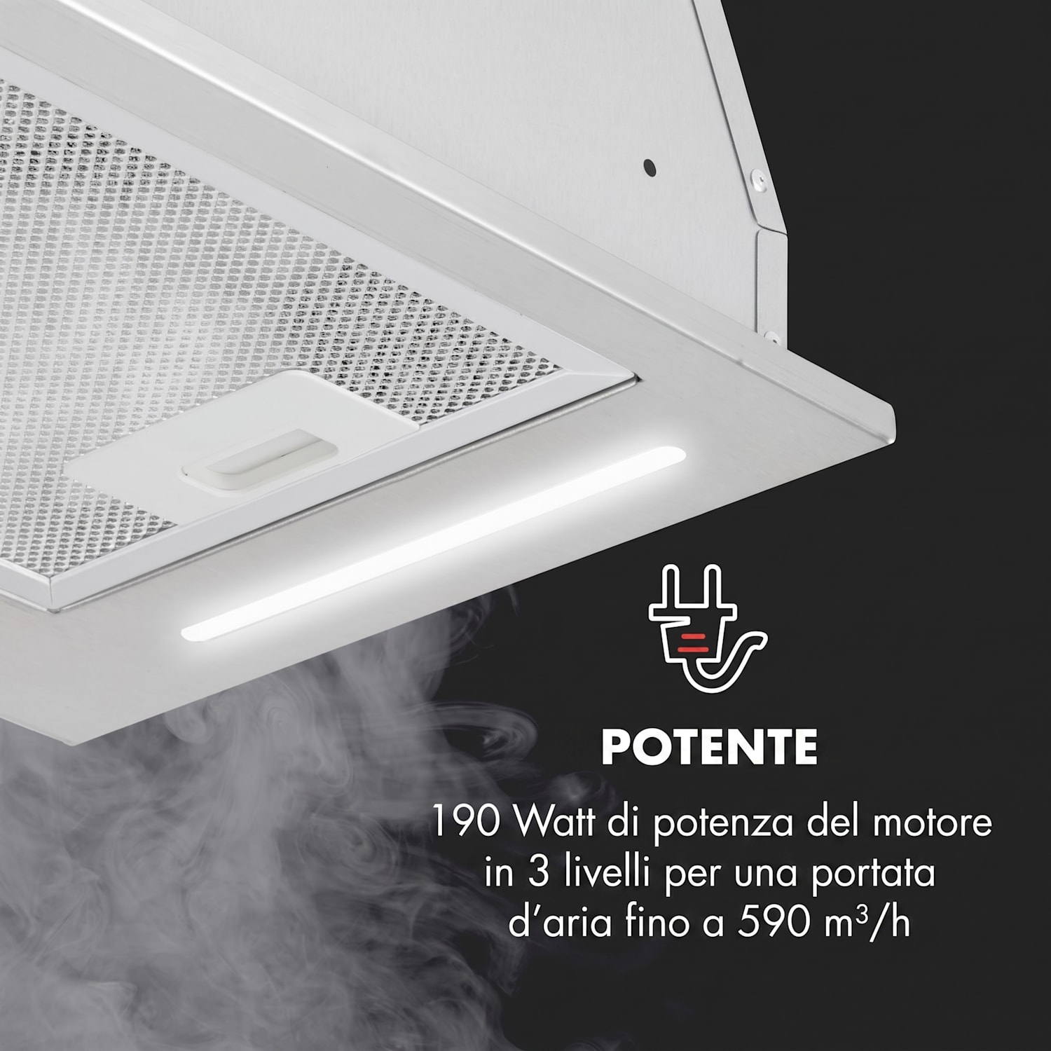 Down Under Cappa Aspirante Incasso 60cm Scarico: 590 m³/h LED Inox 60 cm