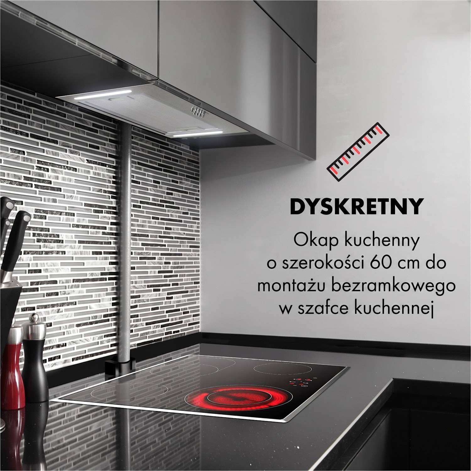 Down Under, okap kuchenny do zabudowy, 60 cm, 590 m³/h, LED, stal szlachetna 60 cm