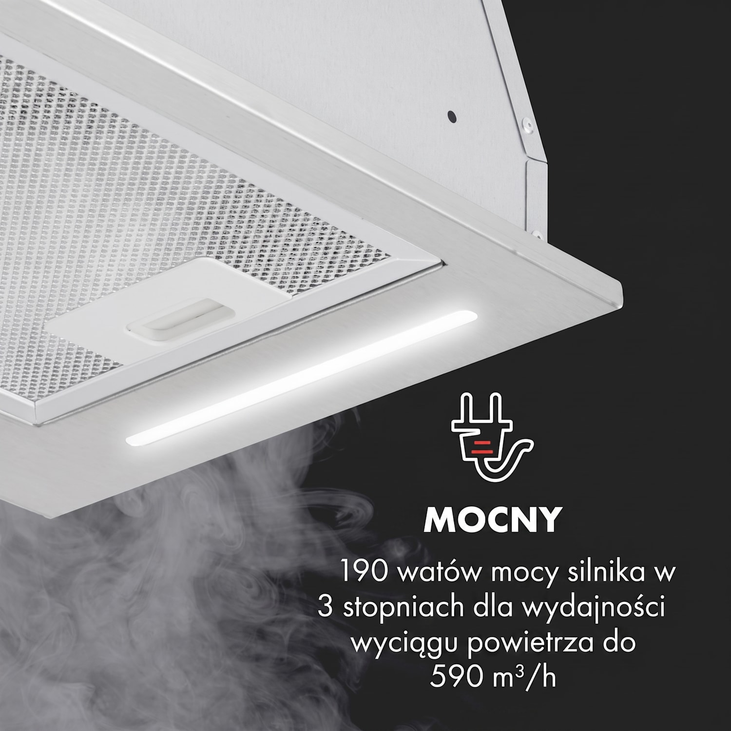 Down Under, okap kuchenny do zabudowy, 60 cm, 590 m³/h, LED, stal szlachetna 60 cm