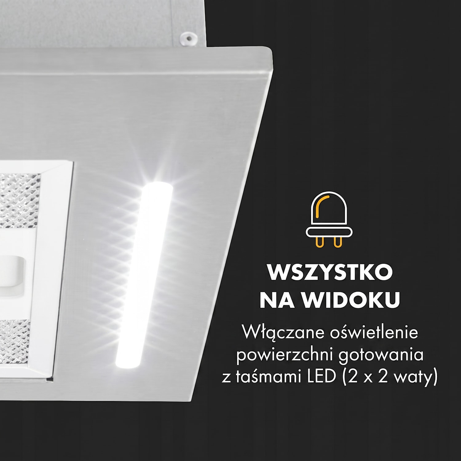 Down Under, okap kuchenny do zabudowy, 60 cm, 590 m³/h, LED, stal szlachetna 60 cm