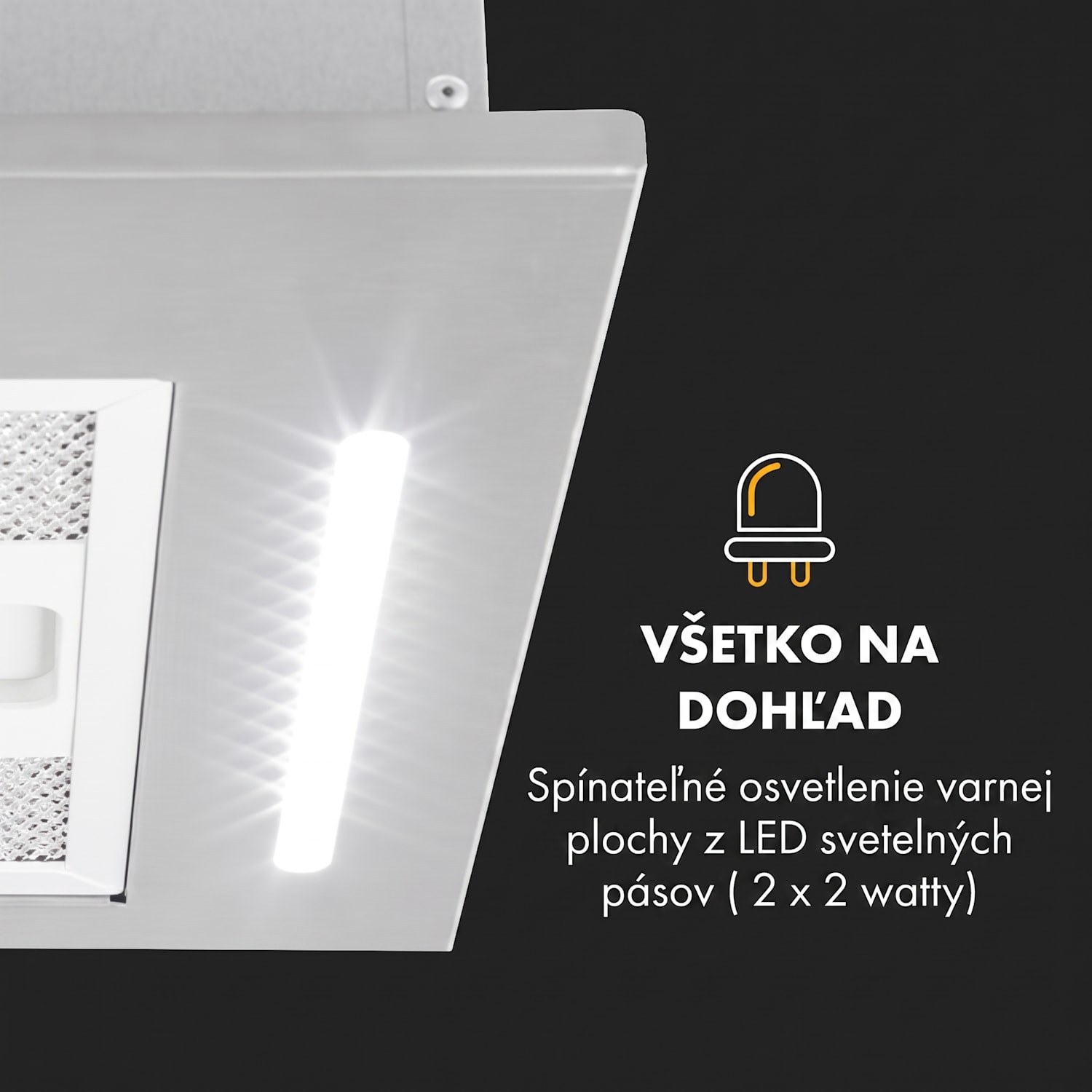 Down Under 60, digestor, 60 cm, vstavaný, 590 m³/h, LED, nehrdzavejúca oceľ 60 cm