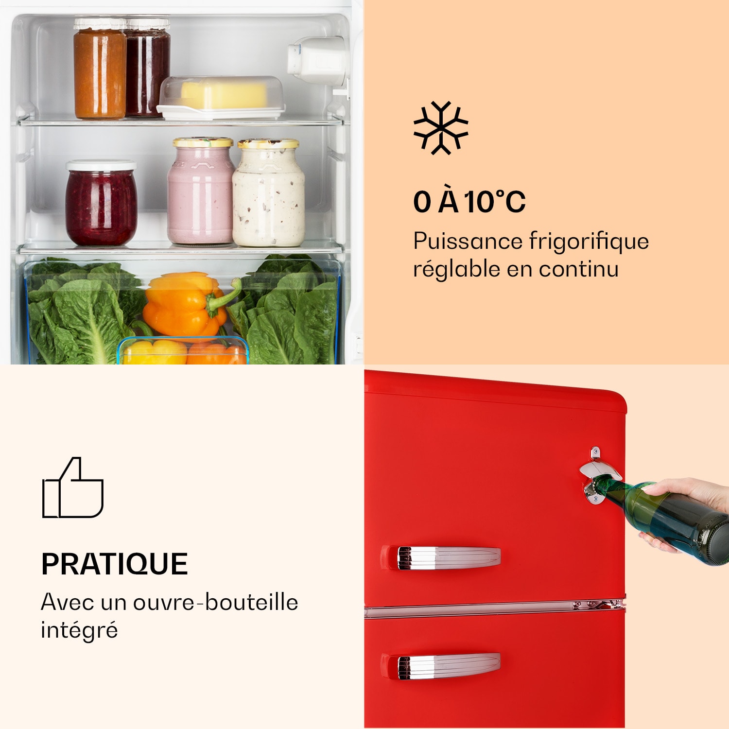 Irene combiné réfrigérateur-congélateur 85 litres design rétro 