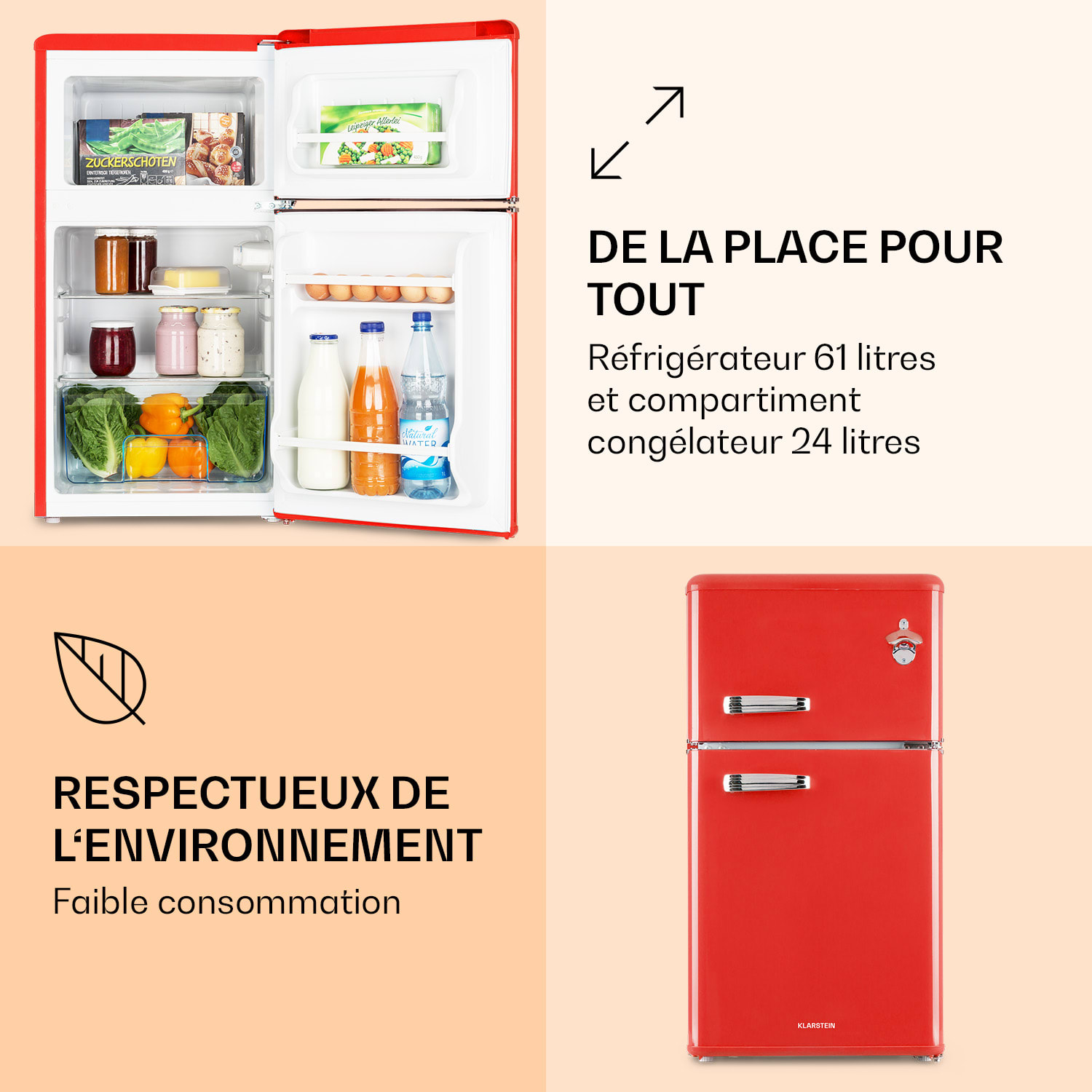 Irene combiné réfrigérateur-congélateur 85 litres design rétro 