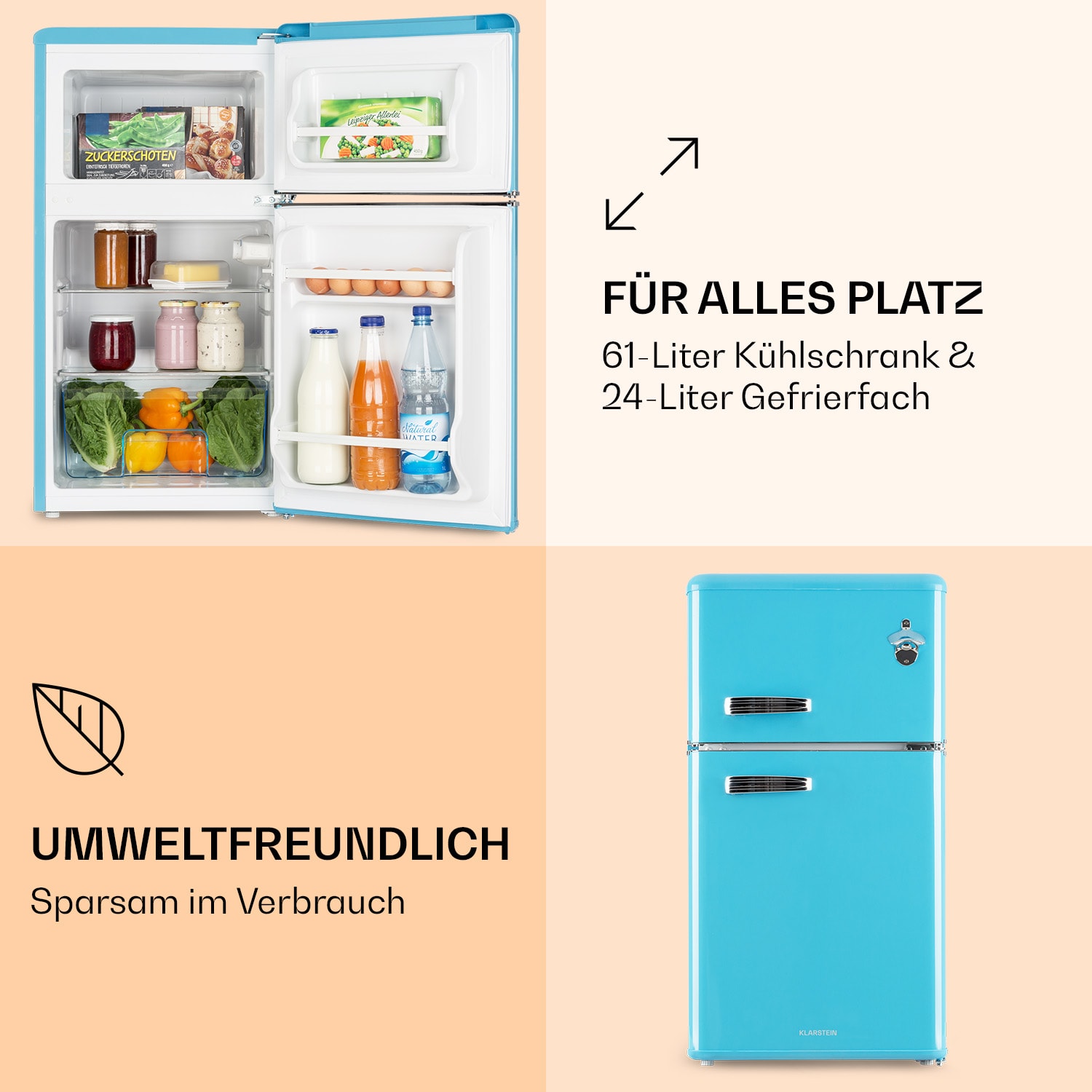 Irene Kühl- & Gefrierkombination 85 Liter Retro-Design 