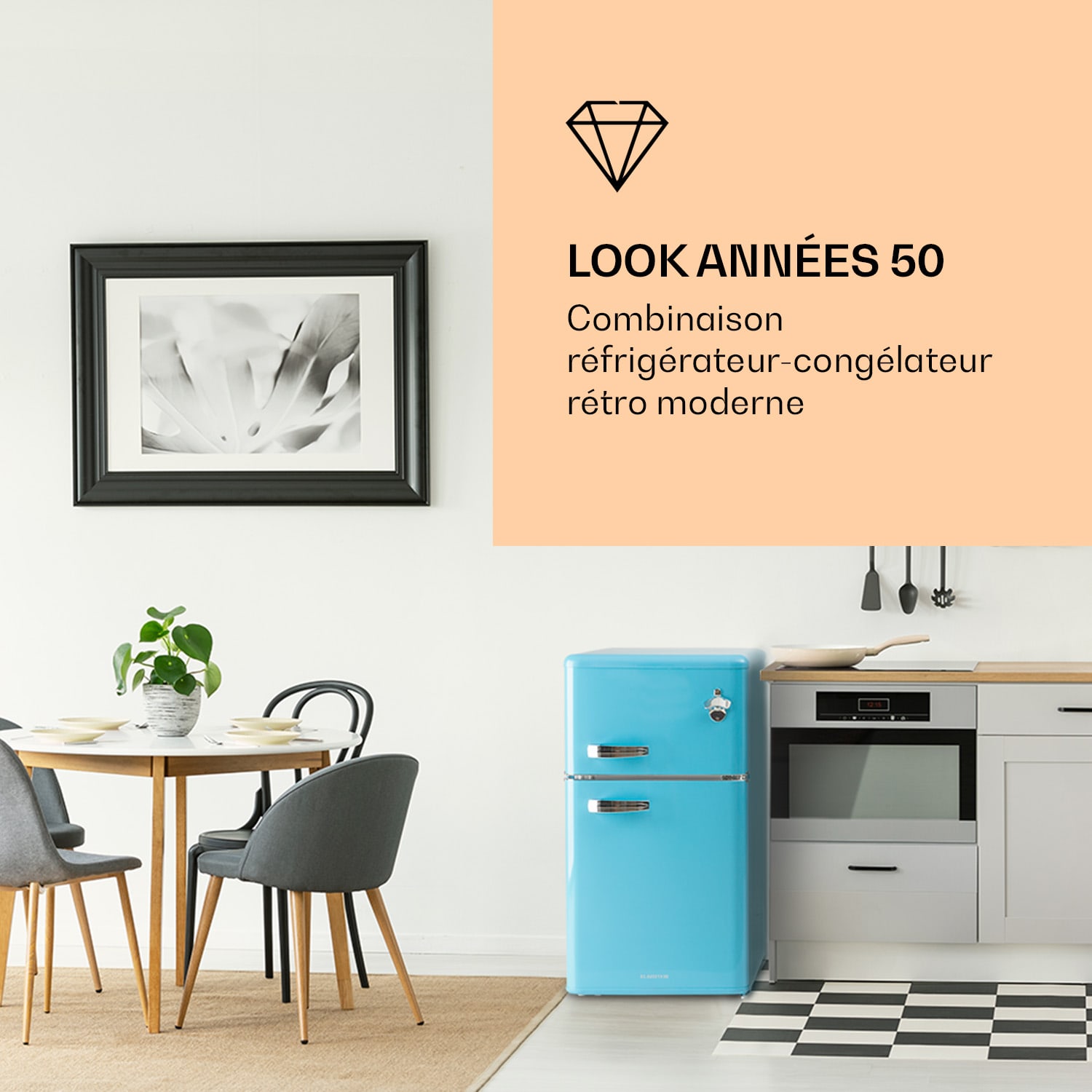 Irene combiné réfrigérateur-congélateur 85 litres design rétro 