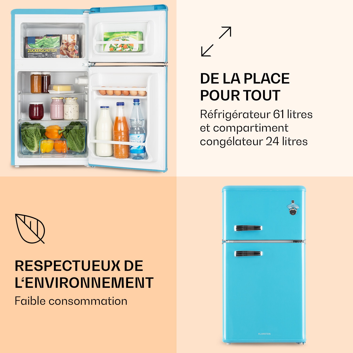 Irene combiné réfrigérateur-congélateur 85 litres design rétro 