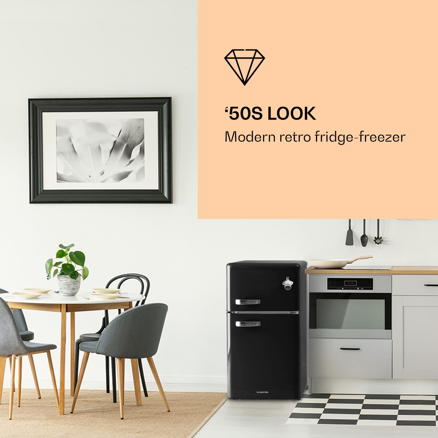 Irene koel-vriescombinatie 85 liter retro design Zwart
