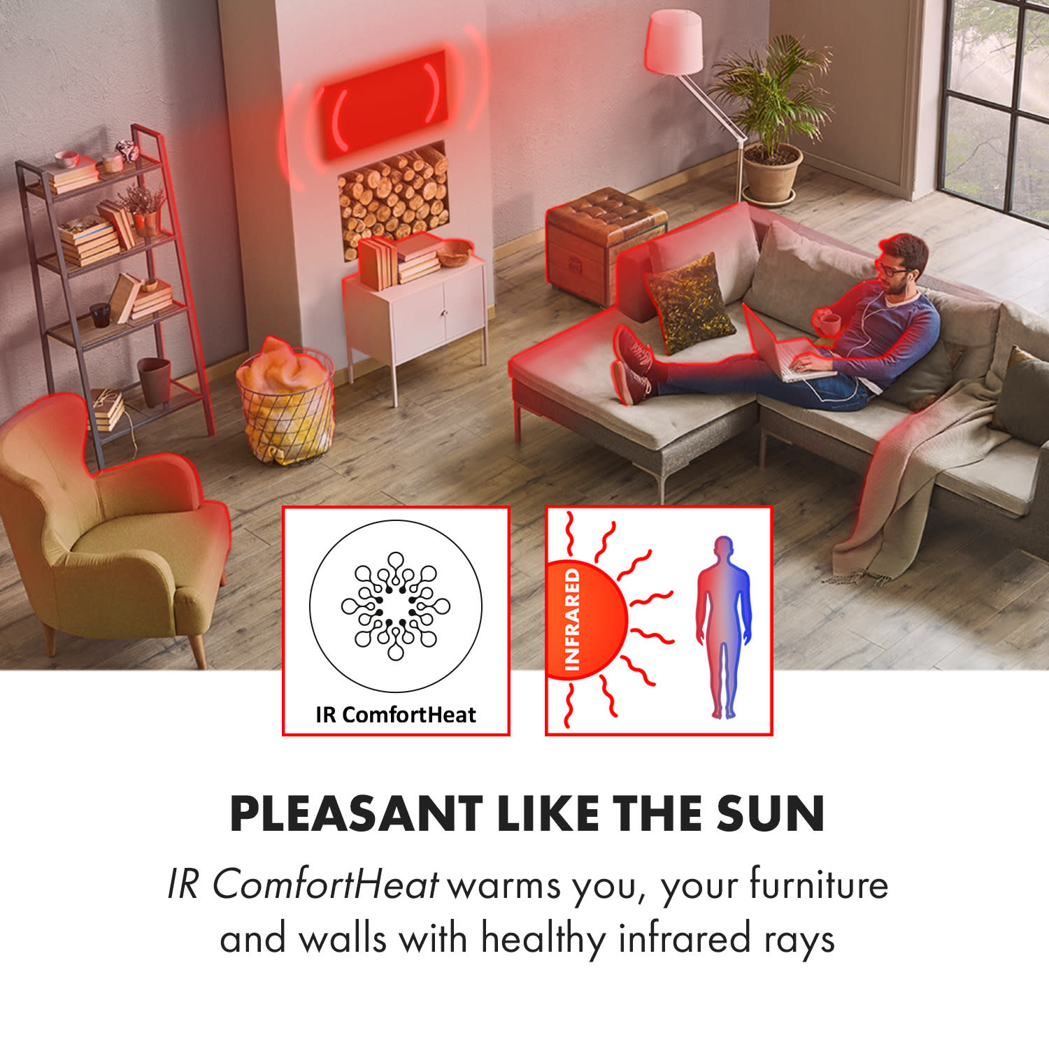 HeatPal Marble Blackline, încălzitor cu infraroșu, 1300W, marmură, aluminiu 