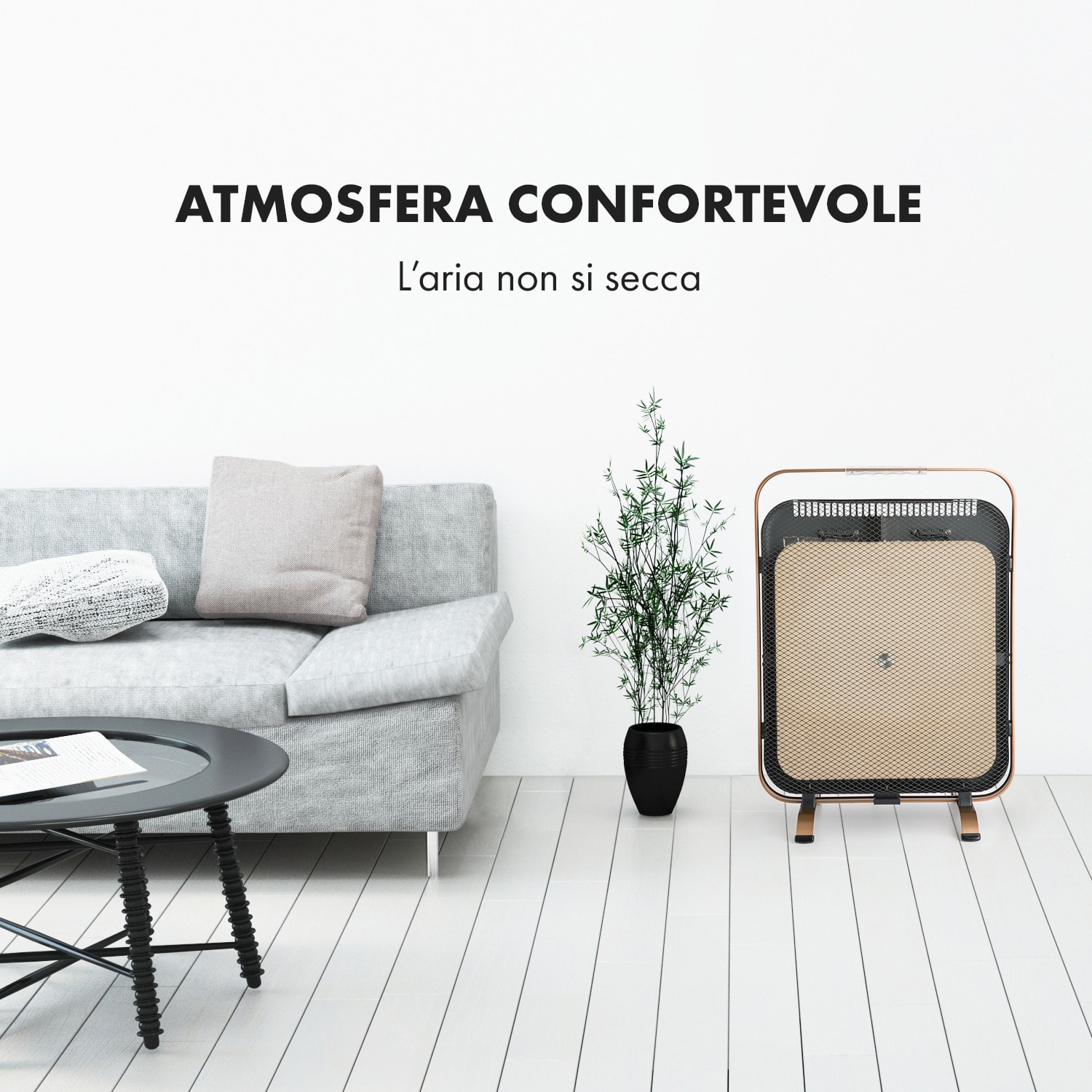 HeatPal Marble Blackline, Pannello Radiante a Infrarossi, Marmo, Alluminio, 1300W Nero/ Oro anticato metallizzato